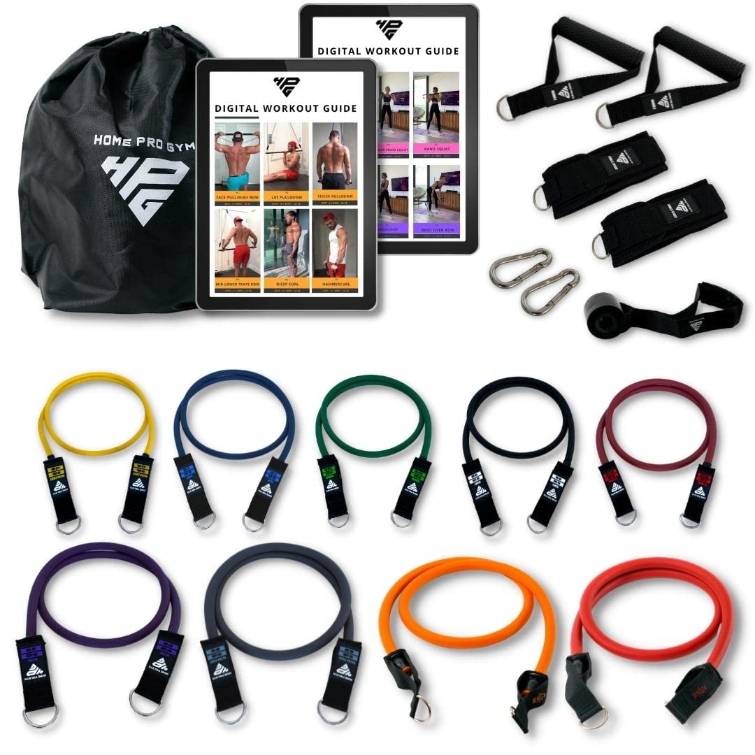 Premium Stackable Resistance Band Set - Up to 450LBS Tension with Band Bar, Handles, Door Anchor & Ankle Straps | Home Gym, Strength Training & Physical Therapy Equipment for Men & Women