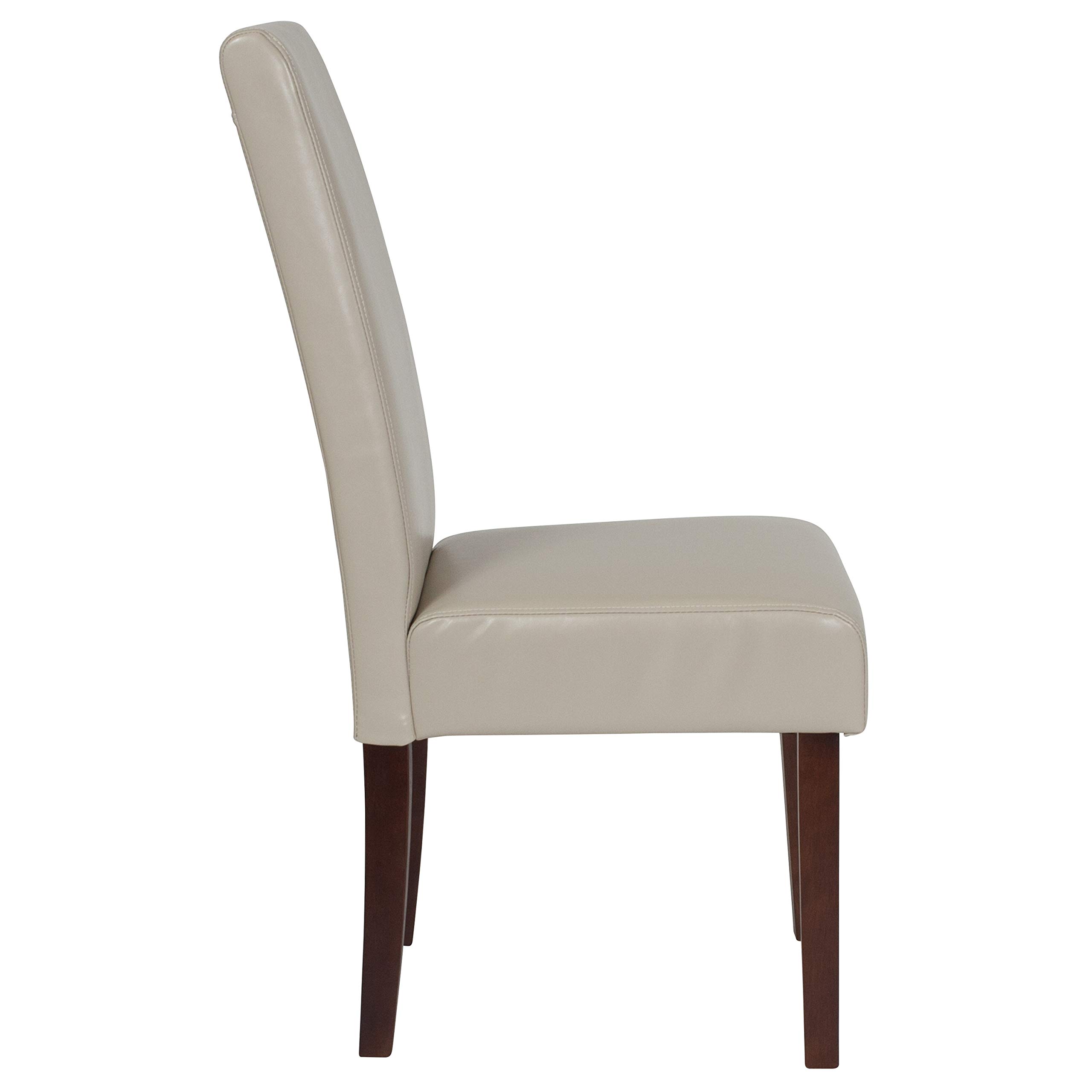 EMMA + OLIVER Beige LeatherSoft Parsons Dining Chair with Mahogany Legs - Elegant Home Office & Formal Dining Room Furniture for Entertaining Guests