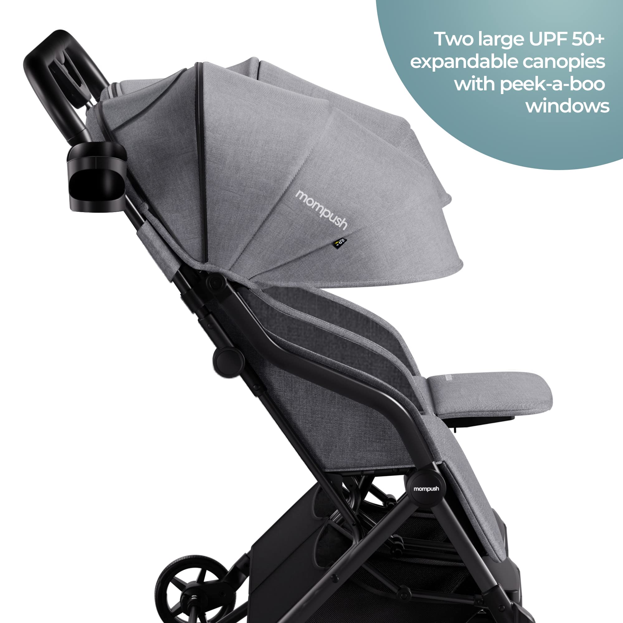 MomPush Lithe Double Ultralight Stroller - Lightweight Side by Side Twin Stroller with 2 Large Reclining Seats & Easy Fold | Perfect for Travel, Shopping & Outdoor Adventures with Twins