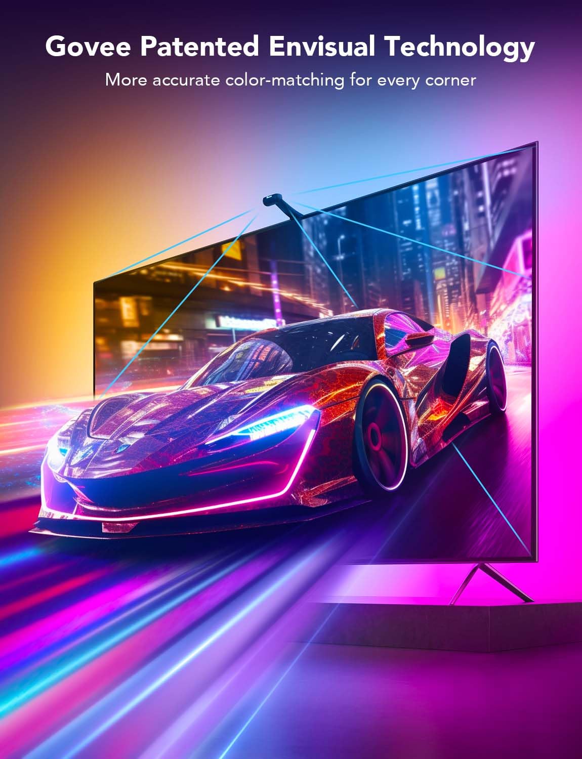 Govee Envisual T2 RGBIC Wi-Fi TV LED Backlight with Dual Cameras - 16.4ft Smart LED Strip Lights for 75-85 Inch TVs, App Control, Music Sync & Home Theater Decor - Perfect for Movie Nights & Gaming Setup