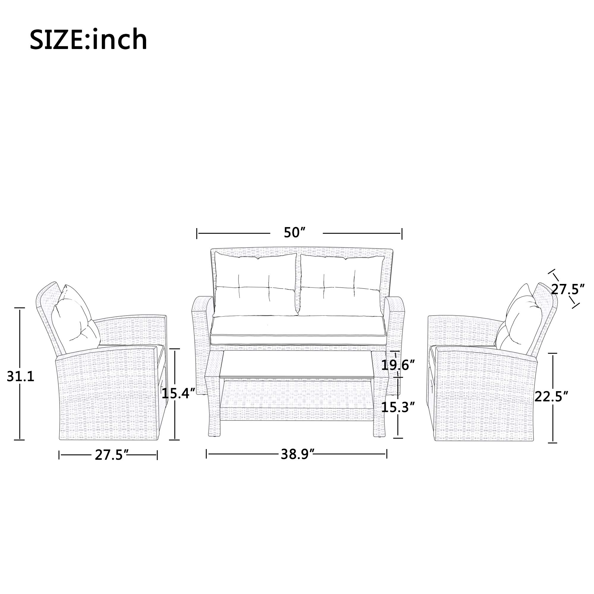 Danxee 4-Piece All-Weather Outdoor Patio Furniture Set with Ottoman - Wicker Rattan Sectional Sofa, Cushions & Glass Top Table - Beige - Perfect for Backyard, Garden, Poolside & Patio Relaxation