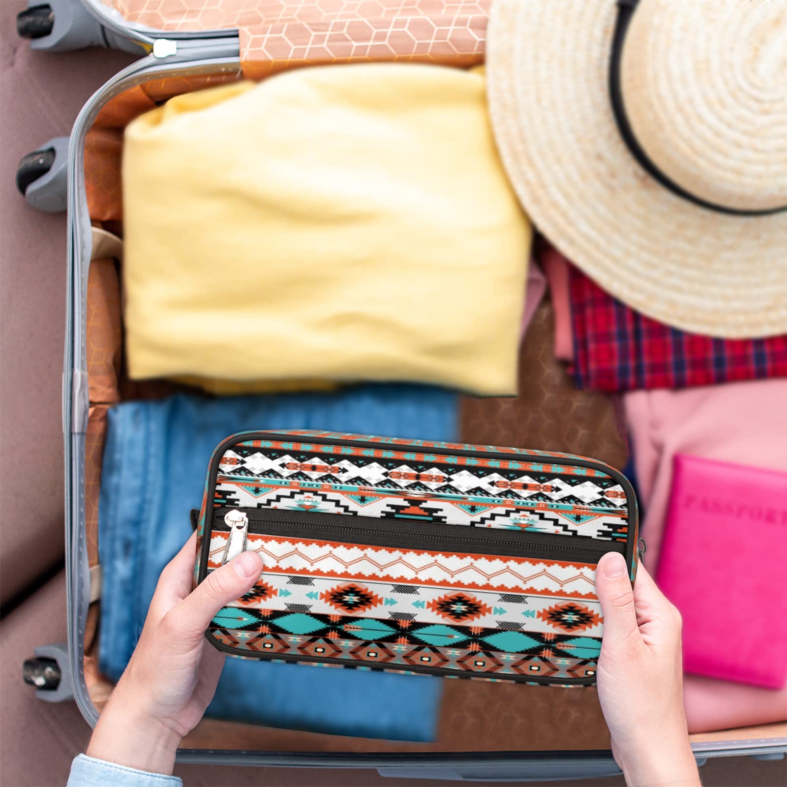 Pardick Aztec Geometric Travel Toiletry Bag for Women & Men - Waterproof Cosmetic Makeup Organizer, Large Capacity Dopp Kit for Toiletries & Shaving Accessories - Perfect for Travel, Gym, Camping & Daily Use