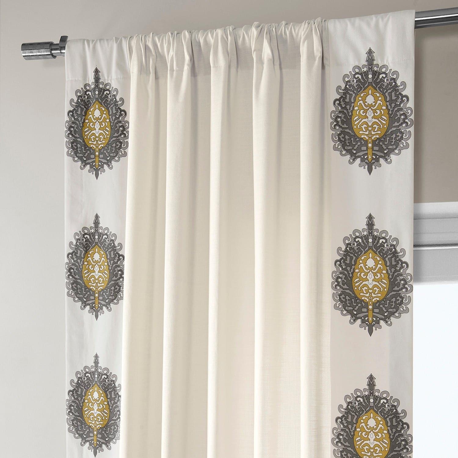 Mayan Gold Bordered Cotton Curtains - Handwoven Ethnic Window Drapes for Living Room, Bedroom & Boho Home Decor