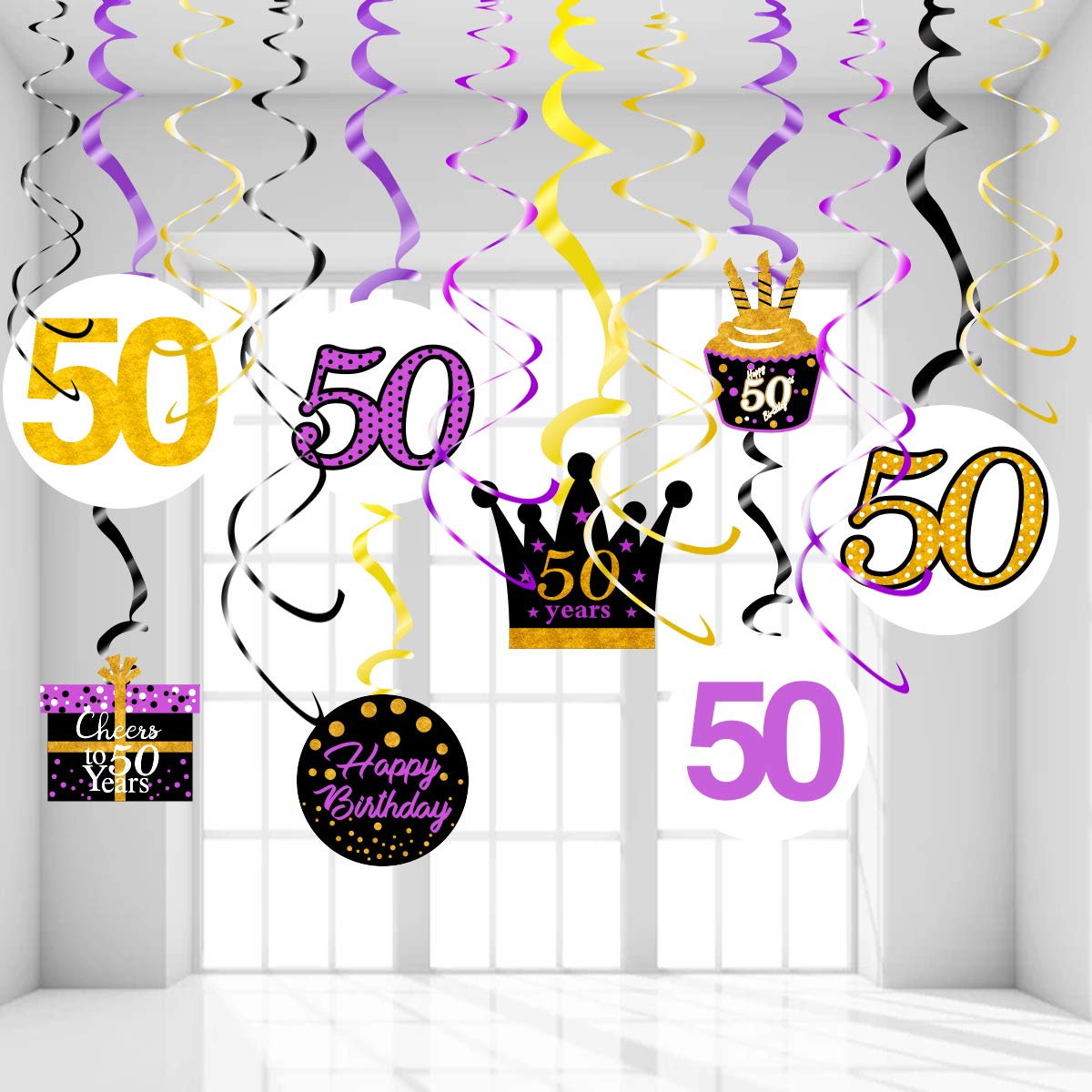 Elegant Purple & Gold 50th Birthday Party Decorations - Hanging Swirls for Women's Milestone Celebration | Perfect for 50 Years Old Birthday Party, Anniversary & Special Occasions