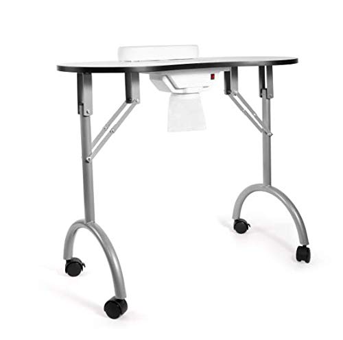 Portable Foldable Salon Manicure Table with Wrist Cushion, Built-in Fan & 4 Lockable Wheels - Professional Nail Technician Desk for Home & Mobile Beauty Services | Perfect for Nail Salons, Home Studios & Traveling Manicurists