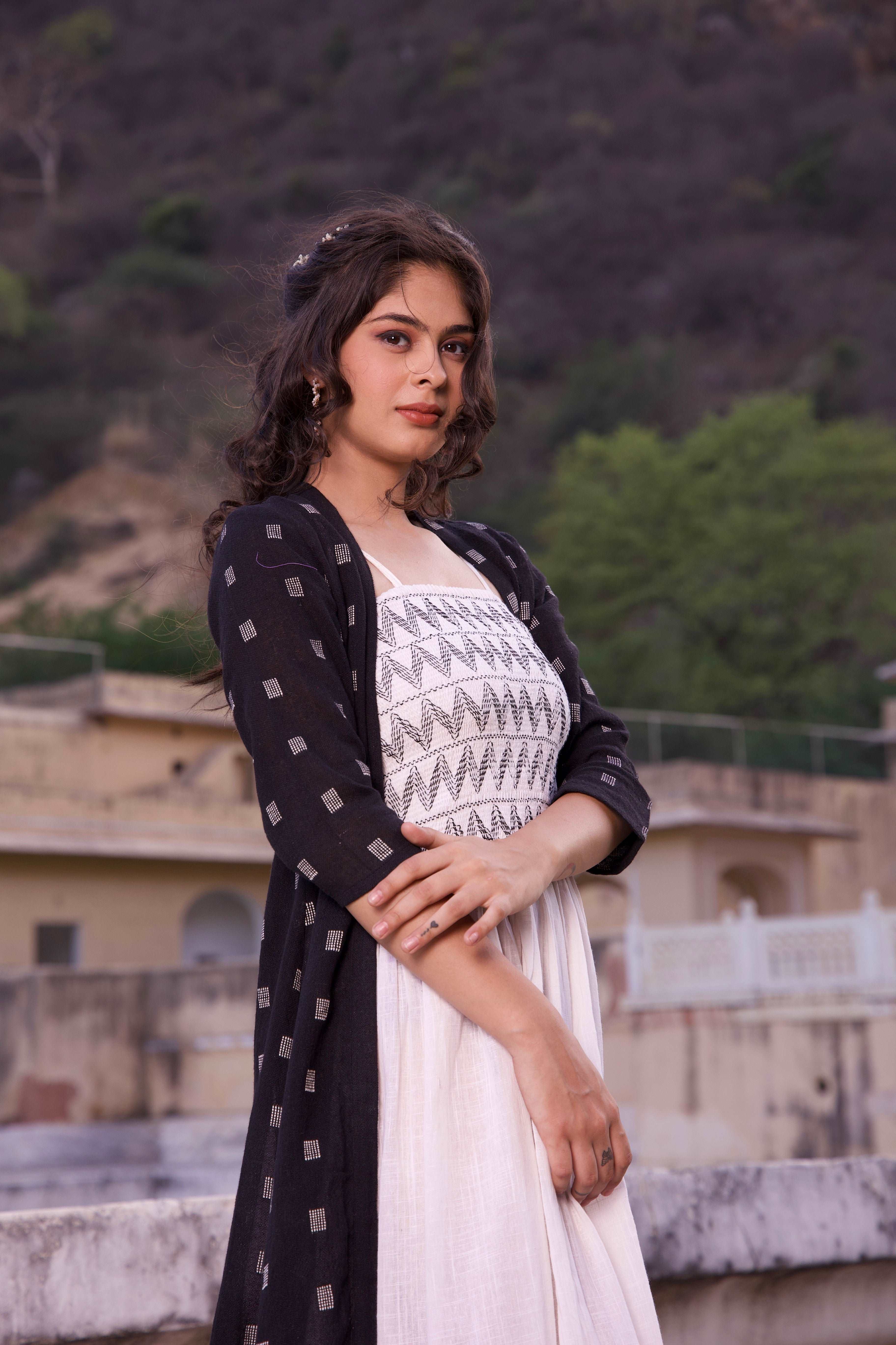 Black and White Maxi Dress with Jacket - Stylish Women's Long Dress for Casual Wear, Parties & Special Occasions