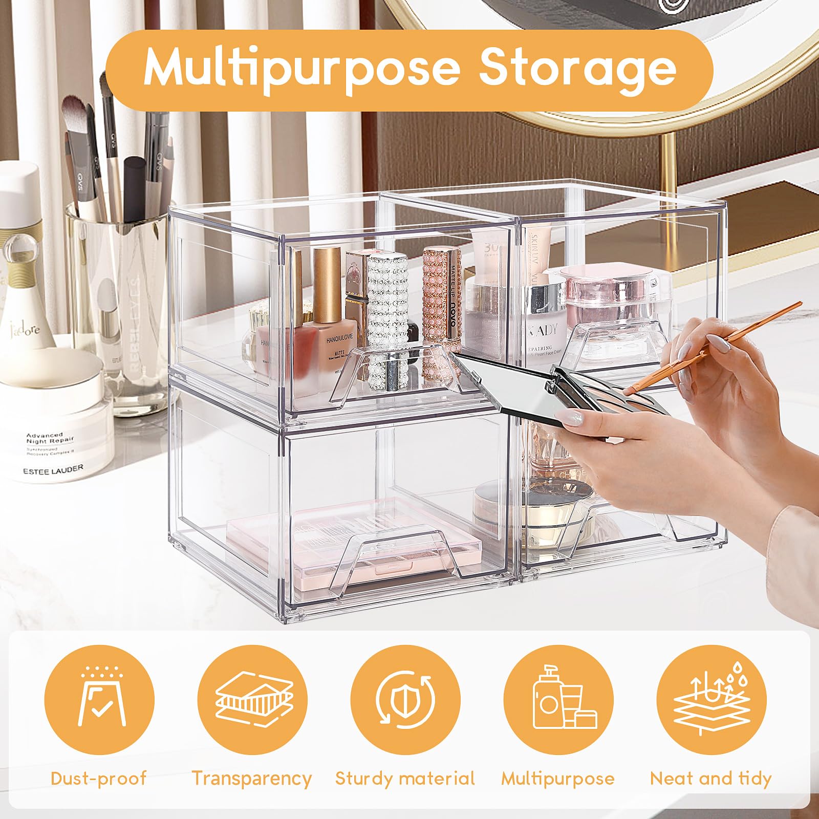 4 Pack Stackable Acrylic Makeup Organizer - 4.4