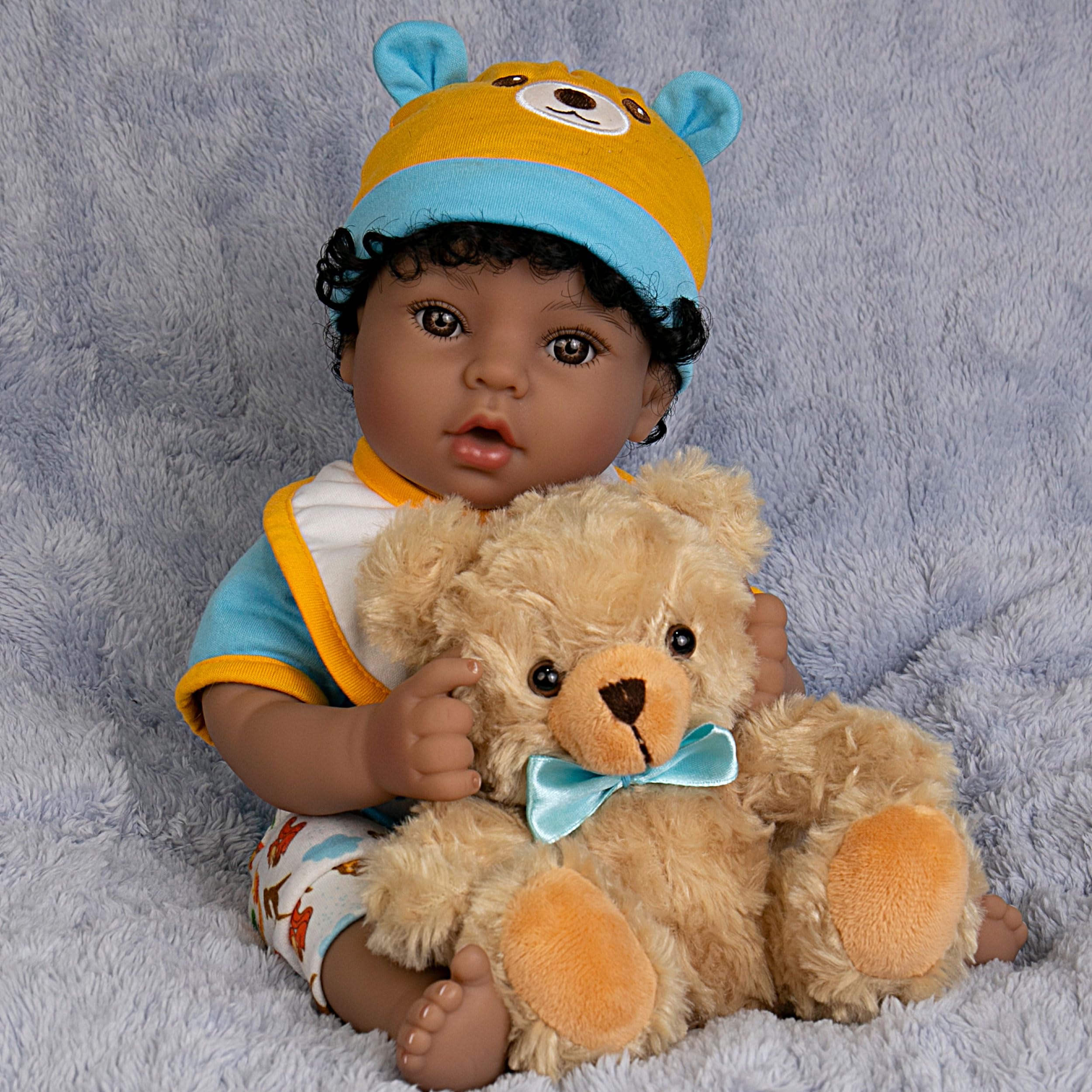 18-Inch Lifelike Reborn African American Baby Boy Doll - Soft Cloth Body Realistic Newborn Doll with Complete Outfit & Toy Accessories | Perfect Gift for Kids 3+, Collectors & Role Play Scenarios