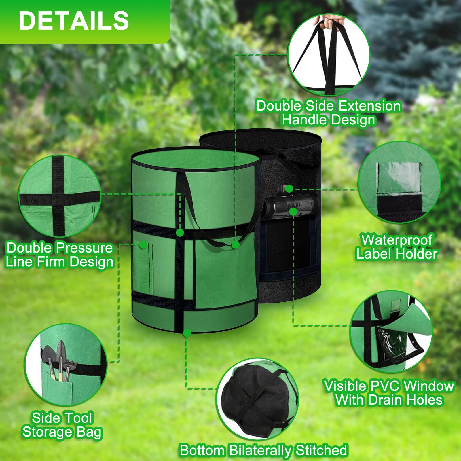 4-Pack 10 Gallon Plant Grow Bags with Viewing Window & Handles - Thickened Fabric Pots for Potatoes, Tomatoes & Vegetables - Durable Large Garden Planting Bags for Outdoor & Indoor Gardening - Perfect for Patio, Balcony & Backyard Vegetable Growing