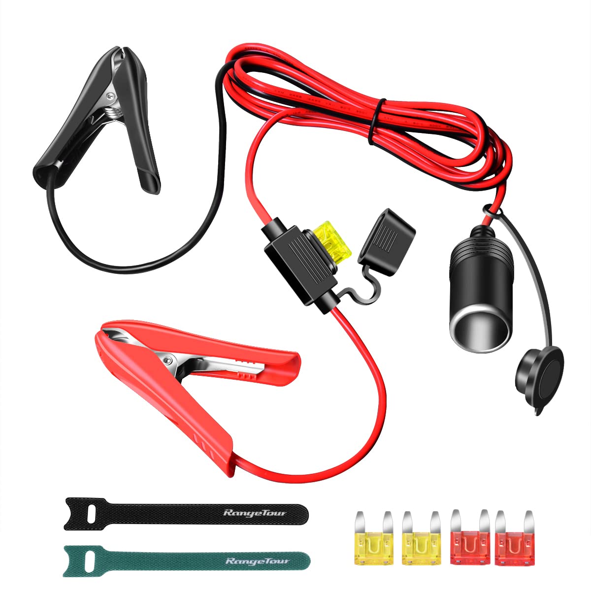 Heavy-Duty 12V/24V Cigarette Lighter Plug with Alligator Clips - 20A Fuse, 14AWG Wire, 1.8M Cable - Ideal for Car, Boat, RV & Power Inverters - Perfect for Charging Devices, Powering Electronics & Emergency Jump Starts