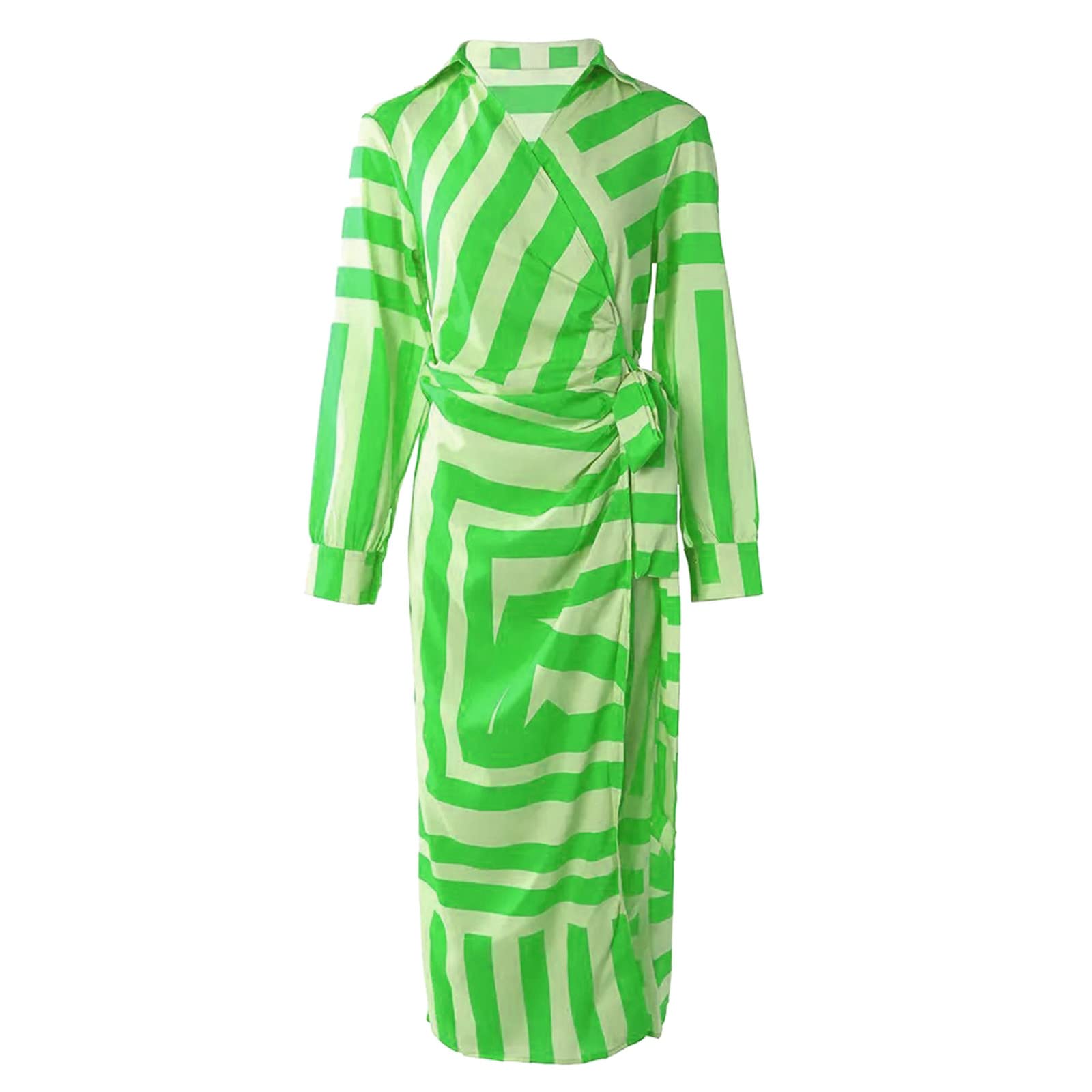 ETHKIA Women's Summer Half Sleeve Knotted Colorblock Striped Shirt Dress - Elegant Wrap Party Dress with Belt for Festive Occasions, Beach Vacations & Date Nights
