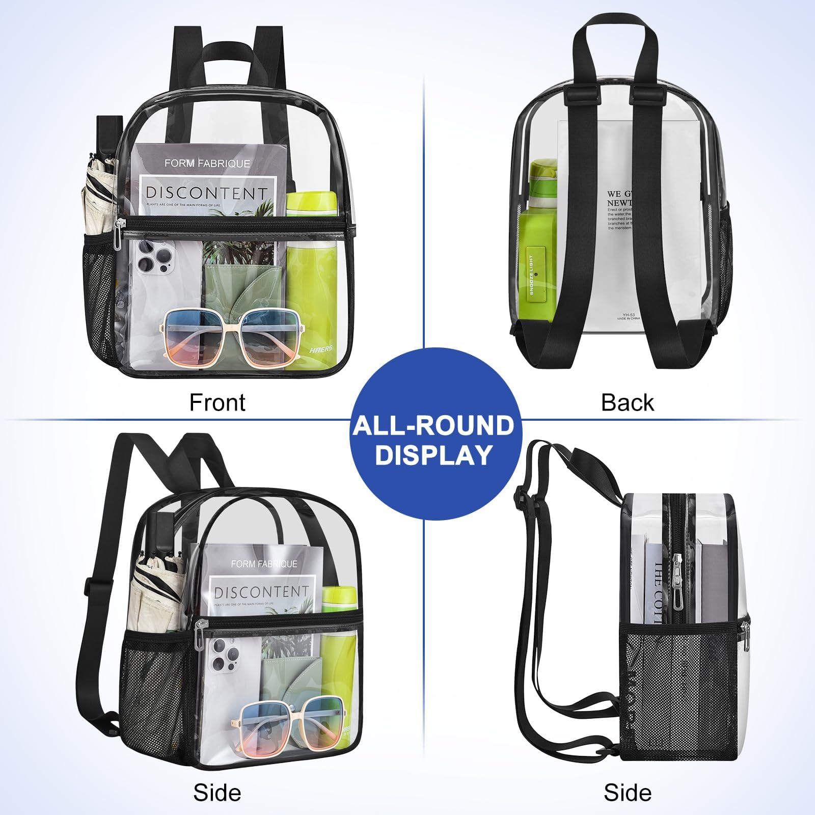 Stadium Approved Clear Backpack 12×12×6 - Small Transparent Mini Backpack for Concerts, Beach, Work, Travel & Sports | Perfect for Security Checks, School, Theme Parks & Events (Black)