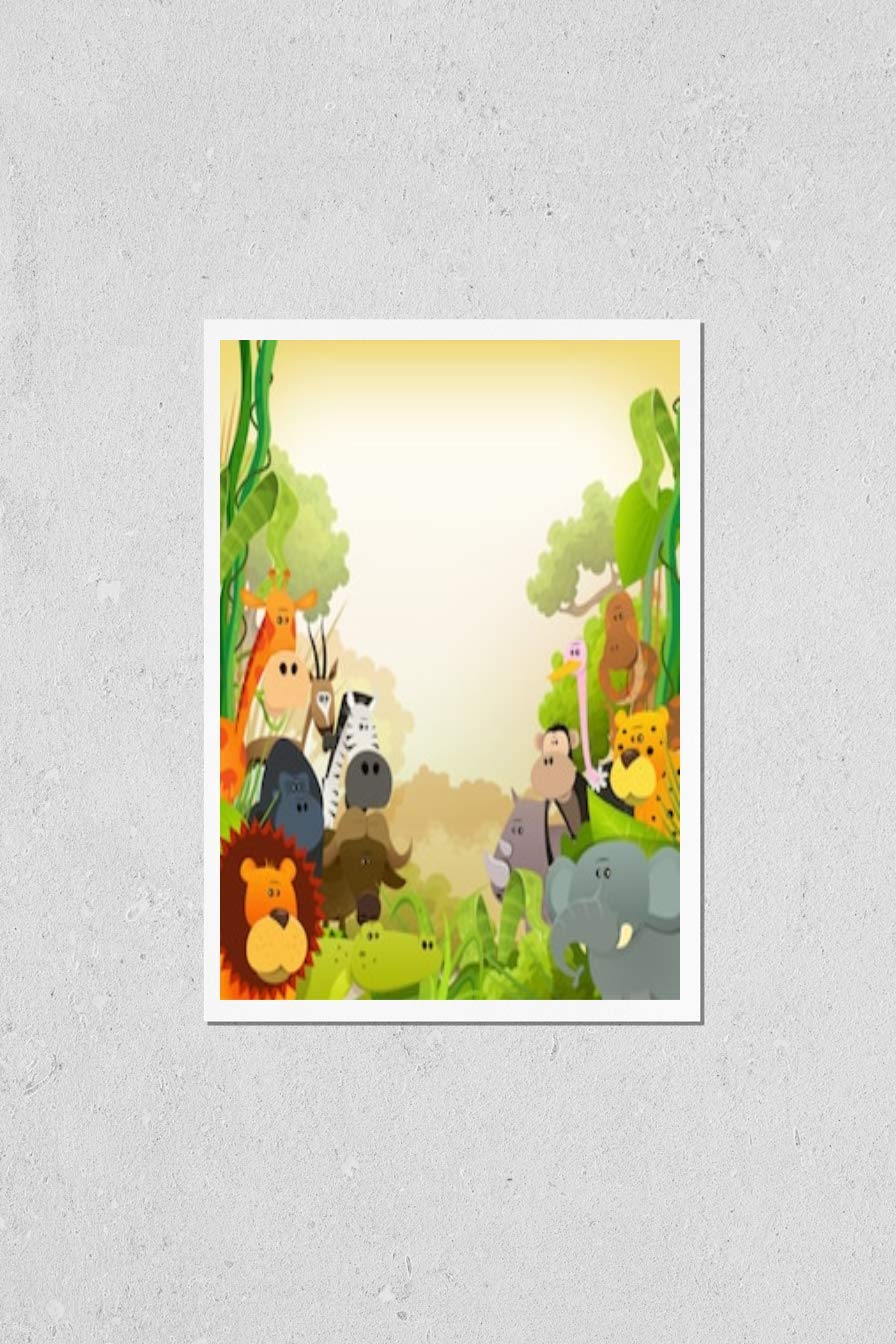 Wildlife African Animals Poster - Cute Cartoon Savannah Illustration with Lion, Gorilla, Elephant, Giraffe, Gazelle - Perfect for Nursery, Classroom Decor & Wildlife Enthusiasts