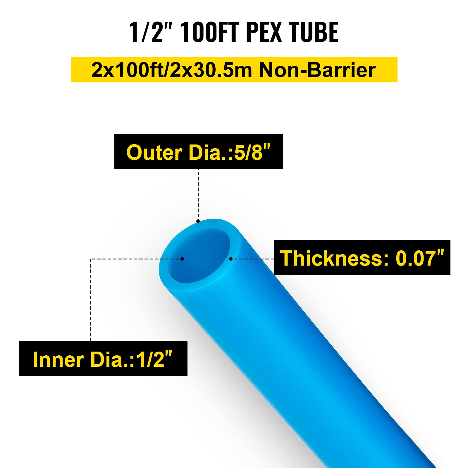 VEVOR 0.5 Inch PEX Tubing 100ft (2 Rolls) - Red & Blue PEX-B Pipe for Hot & Cold Water - Potable Water Supply & Radiant Heating - Ideal for Residential & Light Commercial Plumbing Projects - Perfect for Underfloor Heating & Water Distribution Systems