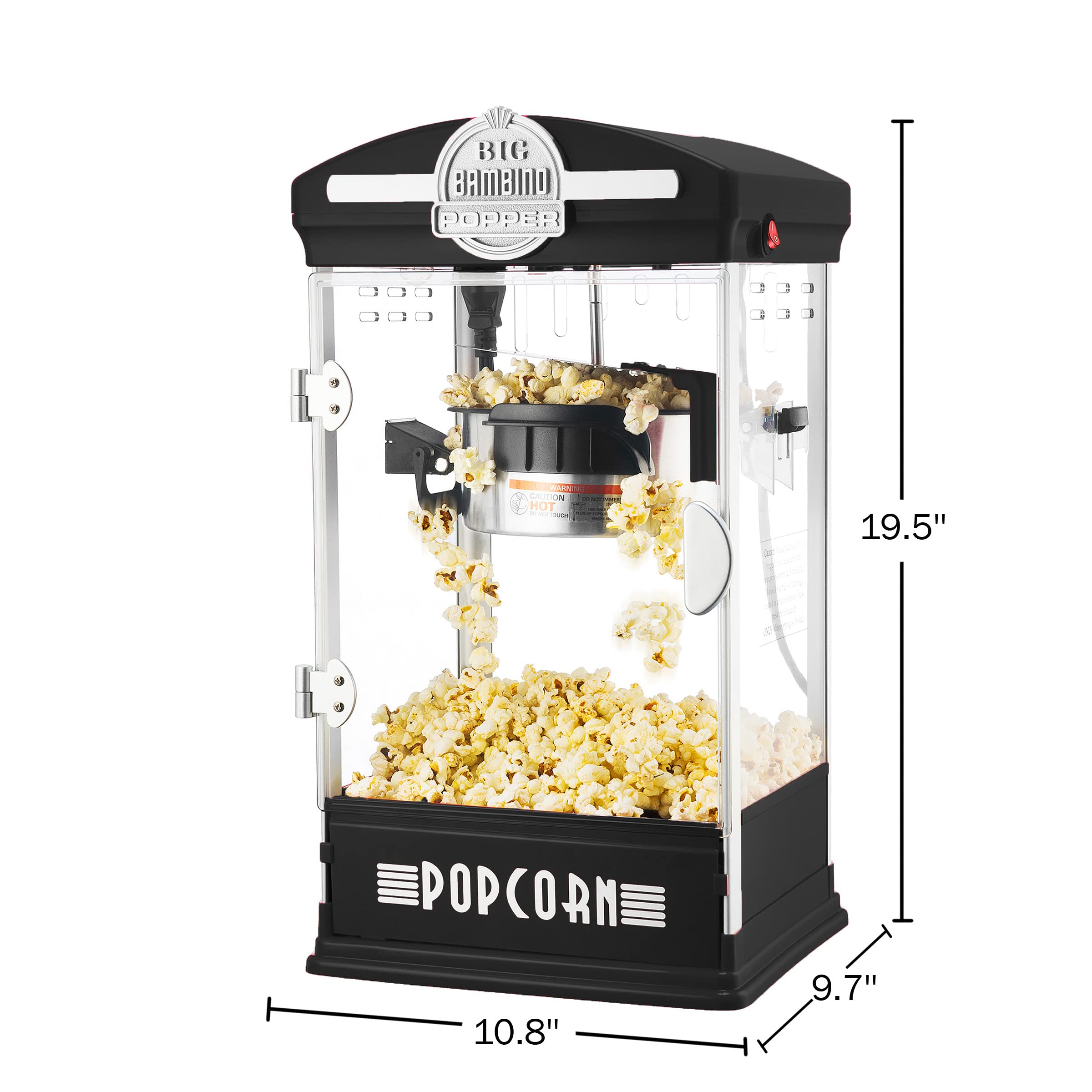 Great Northern Popcorn Black Big Bambino Old-Fashioned Popcorn Machine - 4-Ounce Kettle with Measuring Cups, Scoop & Serving Bowls - Perfect for Movie Nights, Parties & Home Theater Snacks