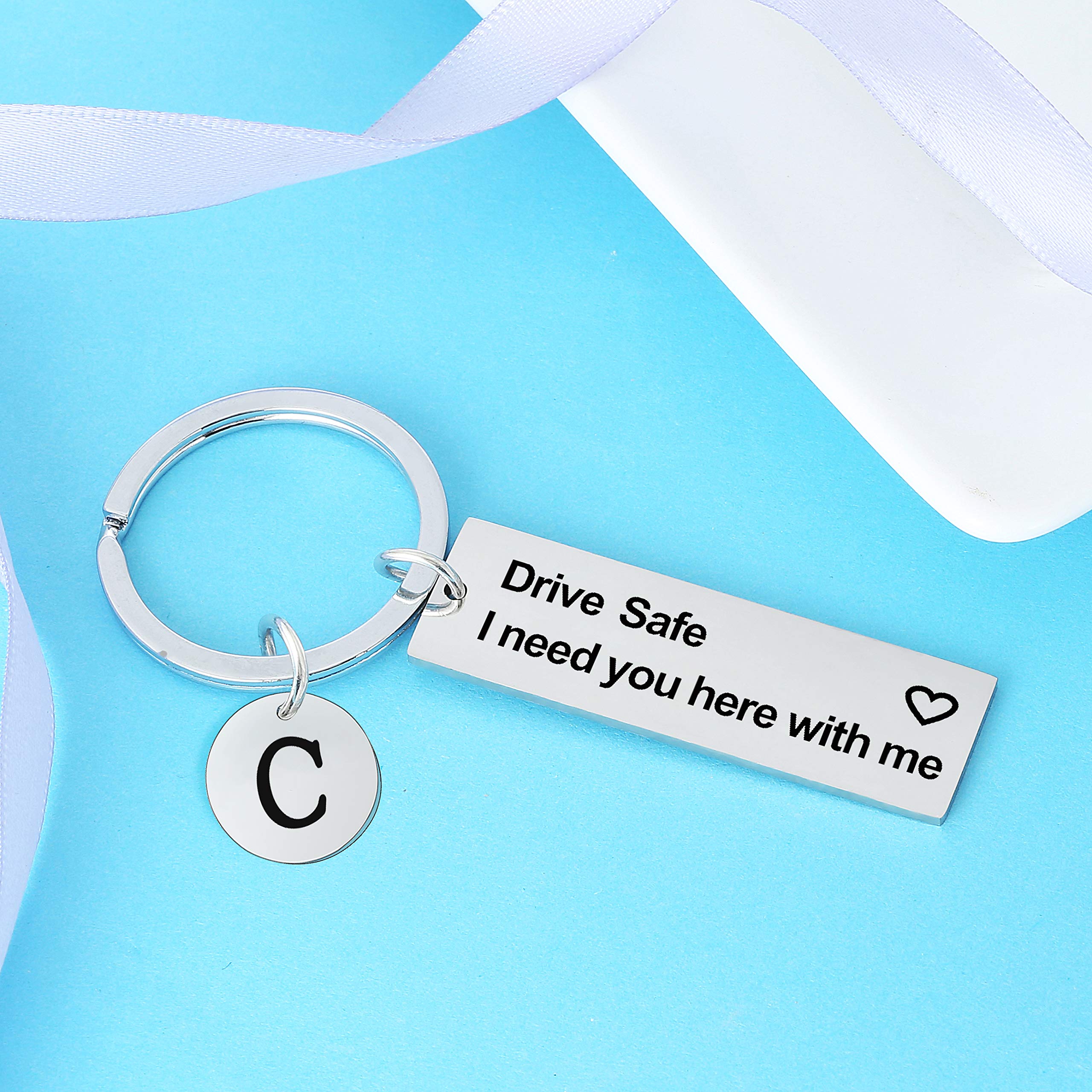 **Personalized A-Z Initial Drive Safe Keychain - Unique Gift for Husband, Dad, Boyfriend - Valentine's Day, Father's Day, Birthday Present - Perfect for Safe Driving & Everyday Carry**