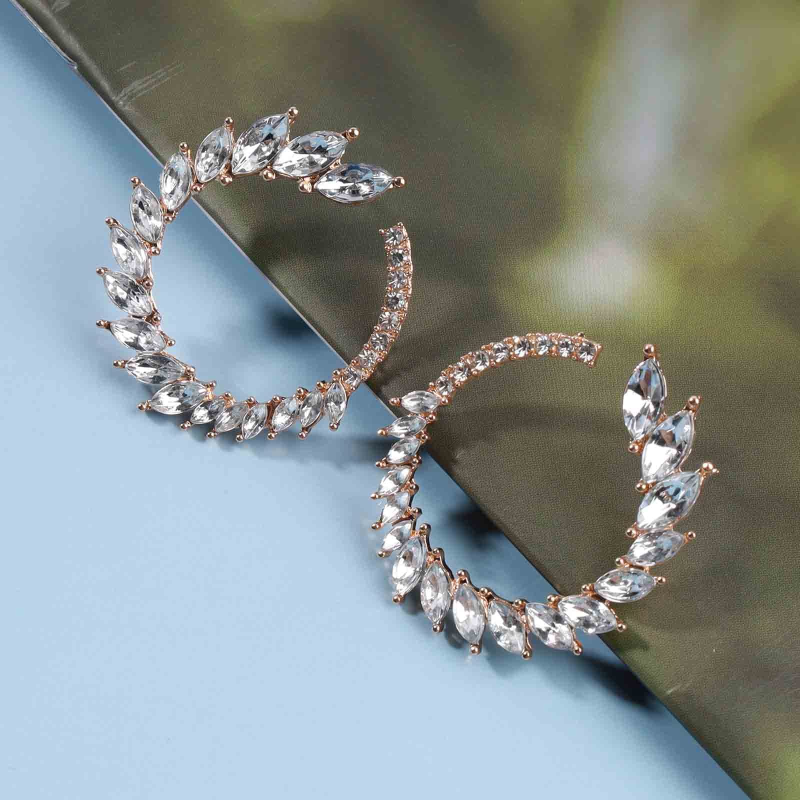 Vintage Rhinestone Hoop Earrings - 14K Gold Plated Round Circle Stud Earrings with Bright Crystals | Elegant Bling Jewelry for Women | Perfect for Weddings, Parties & Special Occasions
