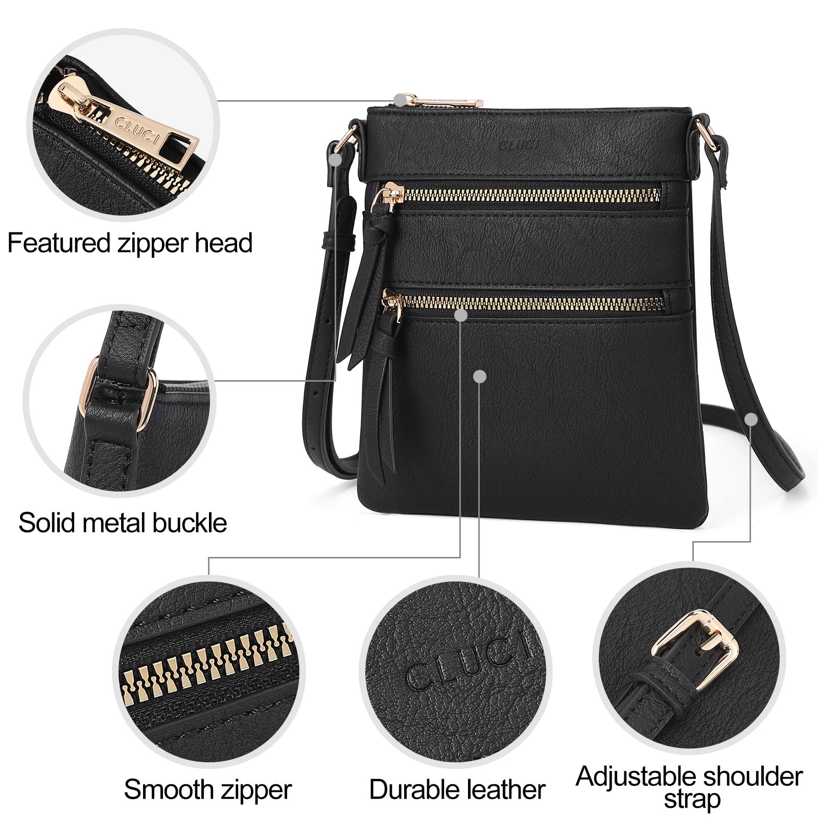 CLUCI Women's Crossbody Purse - Medium Size with Zipper Pocket & Adjustable Strap - Soft Leather Shoulder Handbag - Perfect for Work, Travel & Everyday Use