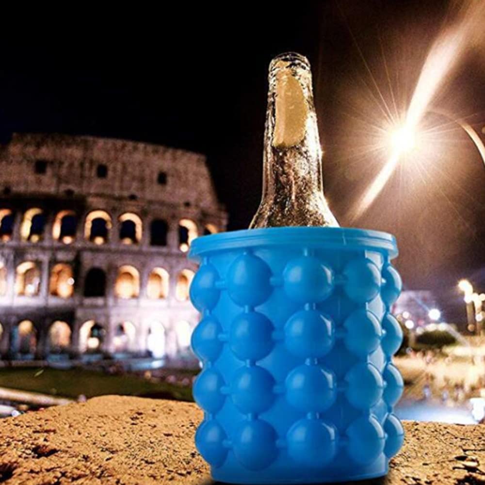 Portable Silicone Ice Bucket with Lid - Quick Cooling Ice Cube Maker & Storage Container for Drinks, Parties, Camping, and Outdoor Events