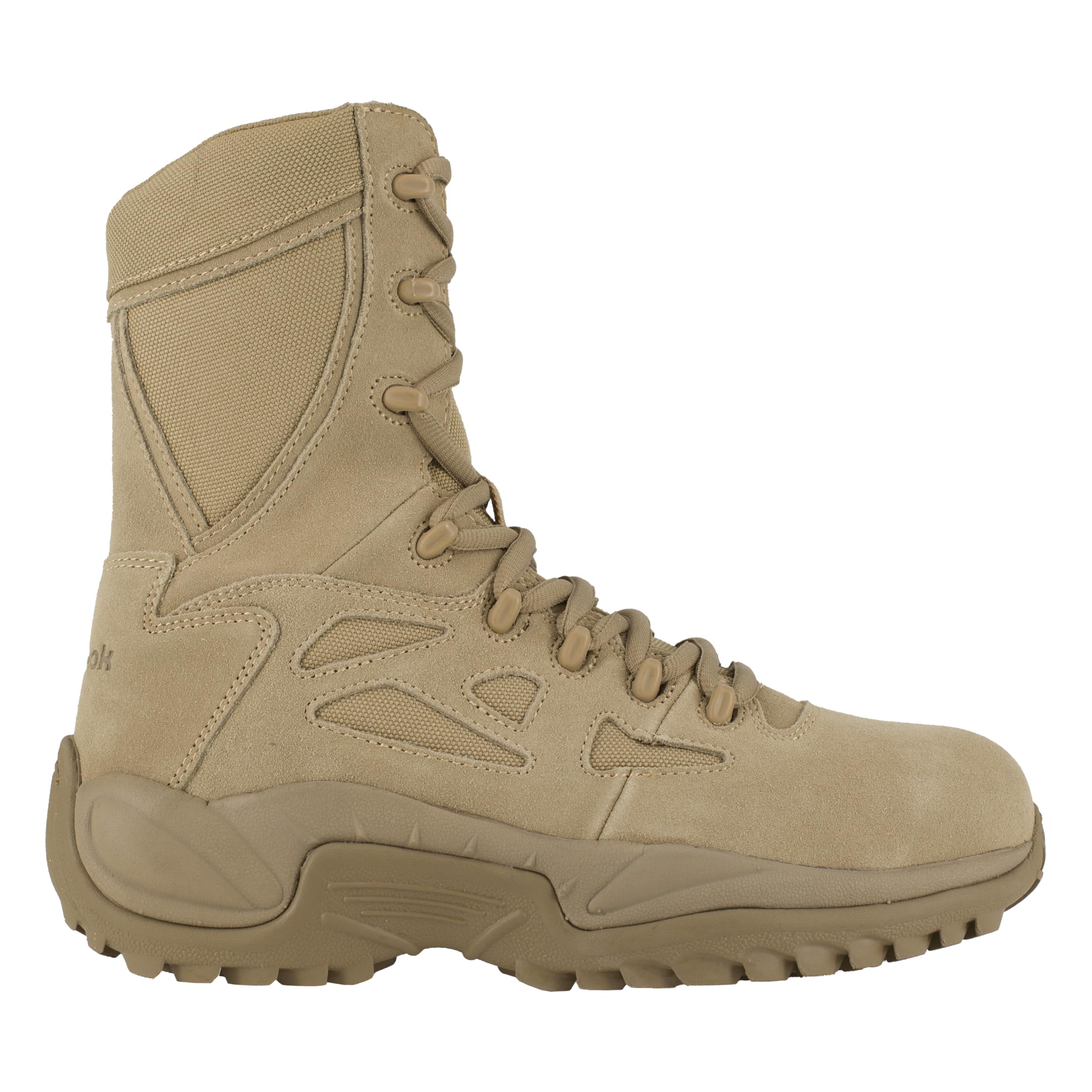 Reebok Work Men's Rapid Response RB 8-Inch Composite Toe Safety Boots with Side Zip - Beige | OSHA Approved Work Shoes for Construction, Warehouse & Outdoor Jobs