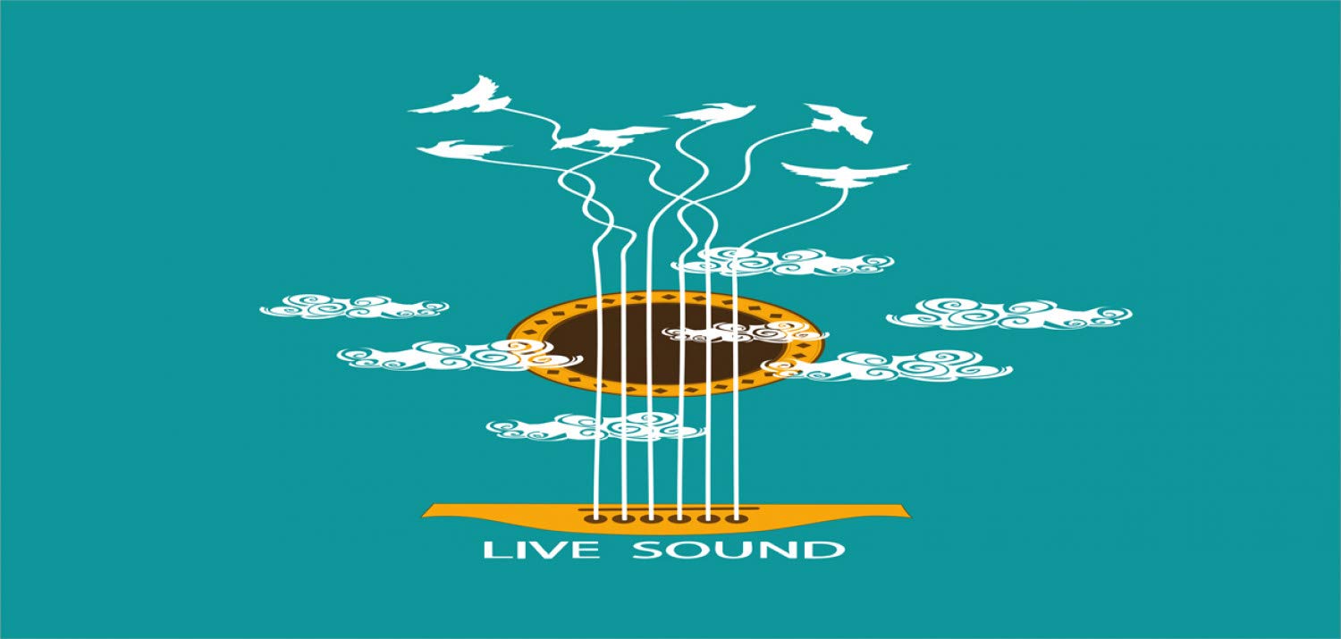 Ambesonne Guitar Mug - Abstract Music Themed Ceramic Coffee Cup with Birds on Strings & Clouds Design, Turquoise Marigold White - Perfect for Tea, Coffee & Hot Drinks at Home, Office or Music Studio