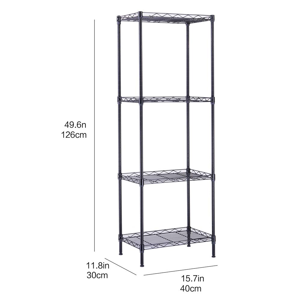 4-Tier Adjustable Metal Storage Rack - Heavy Duty Wire Shelving Unit for Pantry, Closet, Kitchen, Laundry & Bathroom Organization (Black, 4-Tier) - Perfect for Home, Office & Garage Storage Solutions