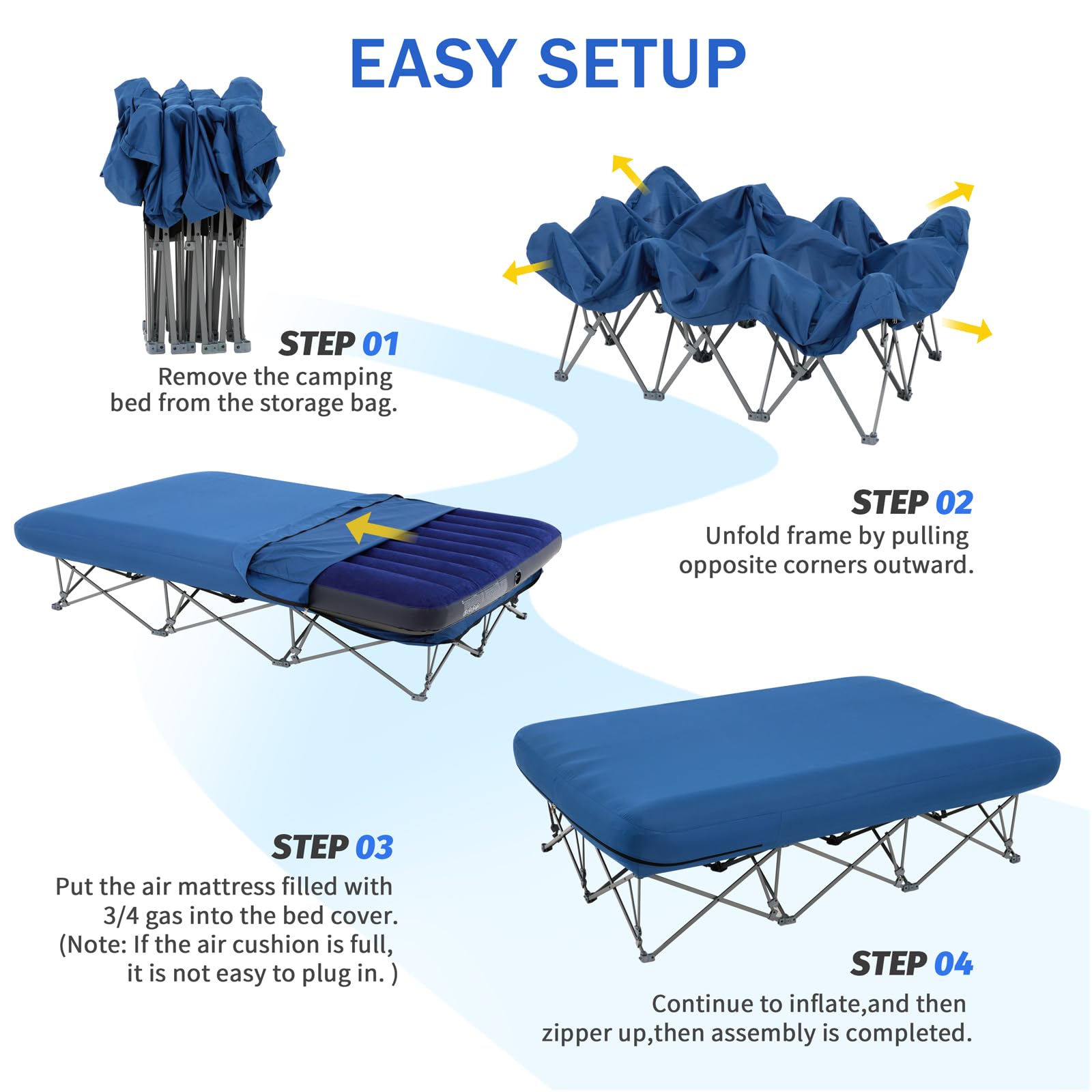 KAMPKEEPER Portable Folding Camping Cot with Inflatable Air Mattress - Heavy Duty Adult Camping Bed for Outdoor Travel, Beach, Backpacking & Vacation - Includes Carry Bag (Air Pump Not Included) - Perfect for Camping Trips, Beach Lounging & Guest Beds