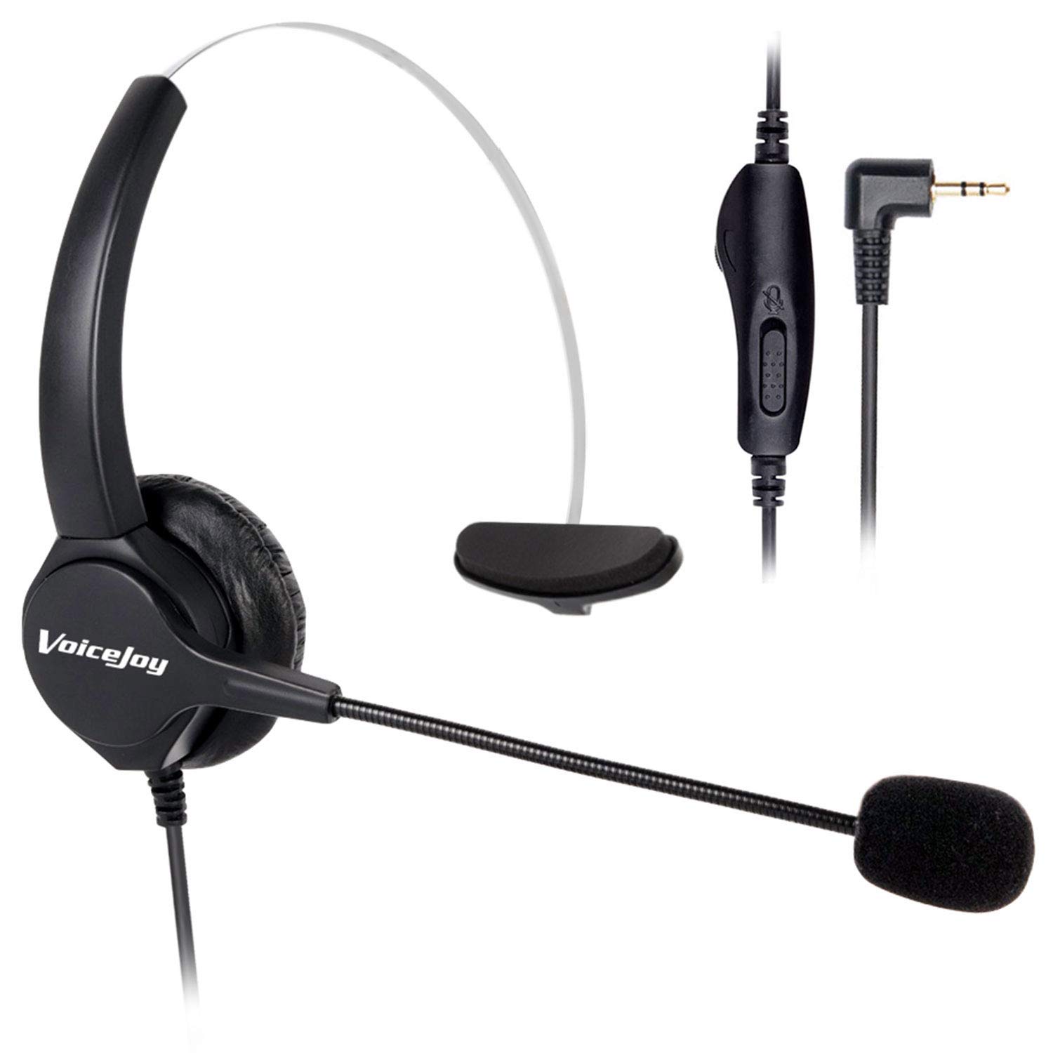 Adjustable Volume & Mute Switch 2.5mm Headset for Cisco, Linksys, Grandstream & Polycom Desk Phones - Perfect for Call Centers, Office Communications & Customer Service