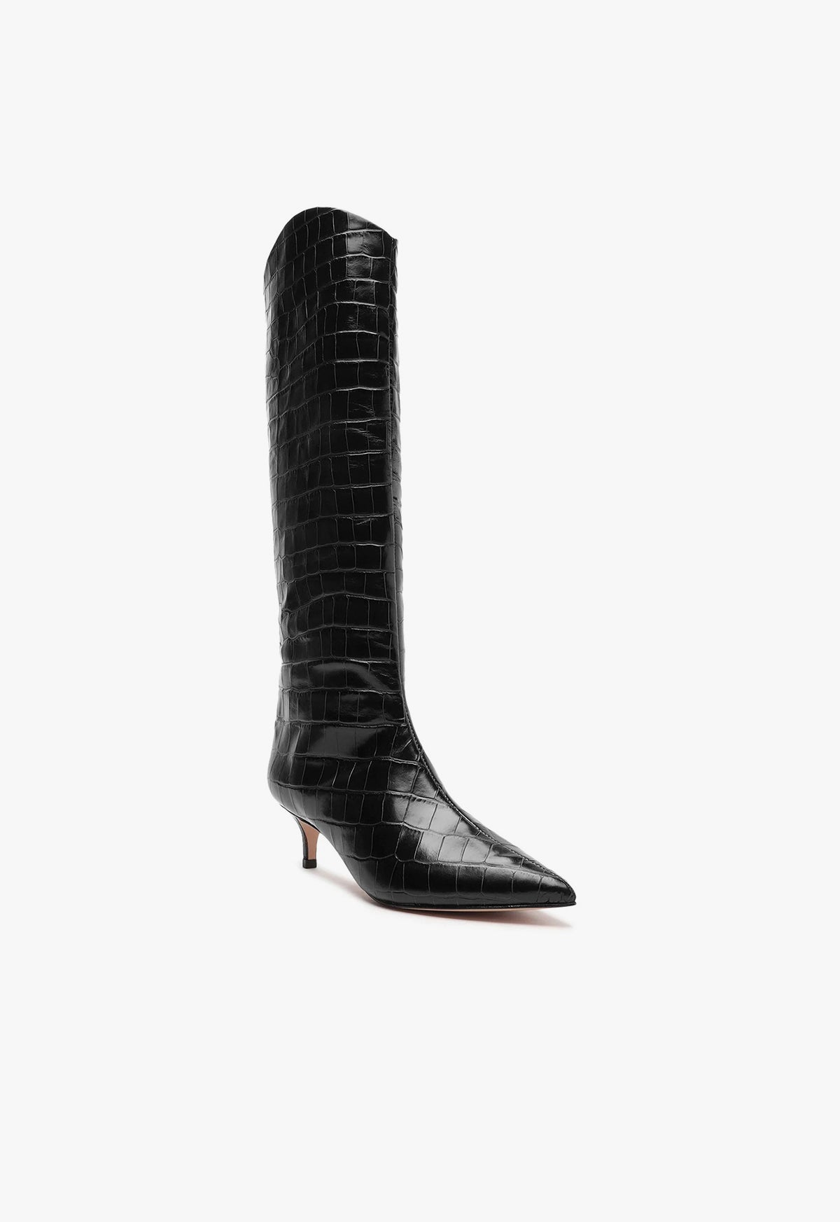 Maryana Lo Crocodile Embossed Leather Boots for Women - Stylish Knee High Winter Boots with Chunky Heel - Perfect for Office, Party & Night Out