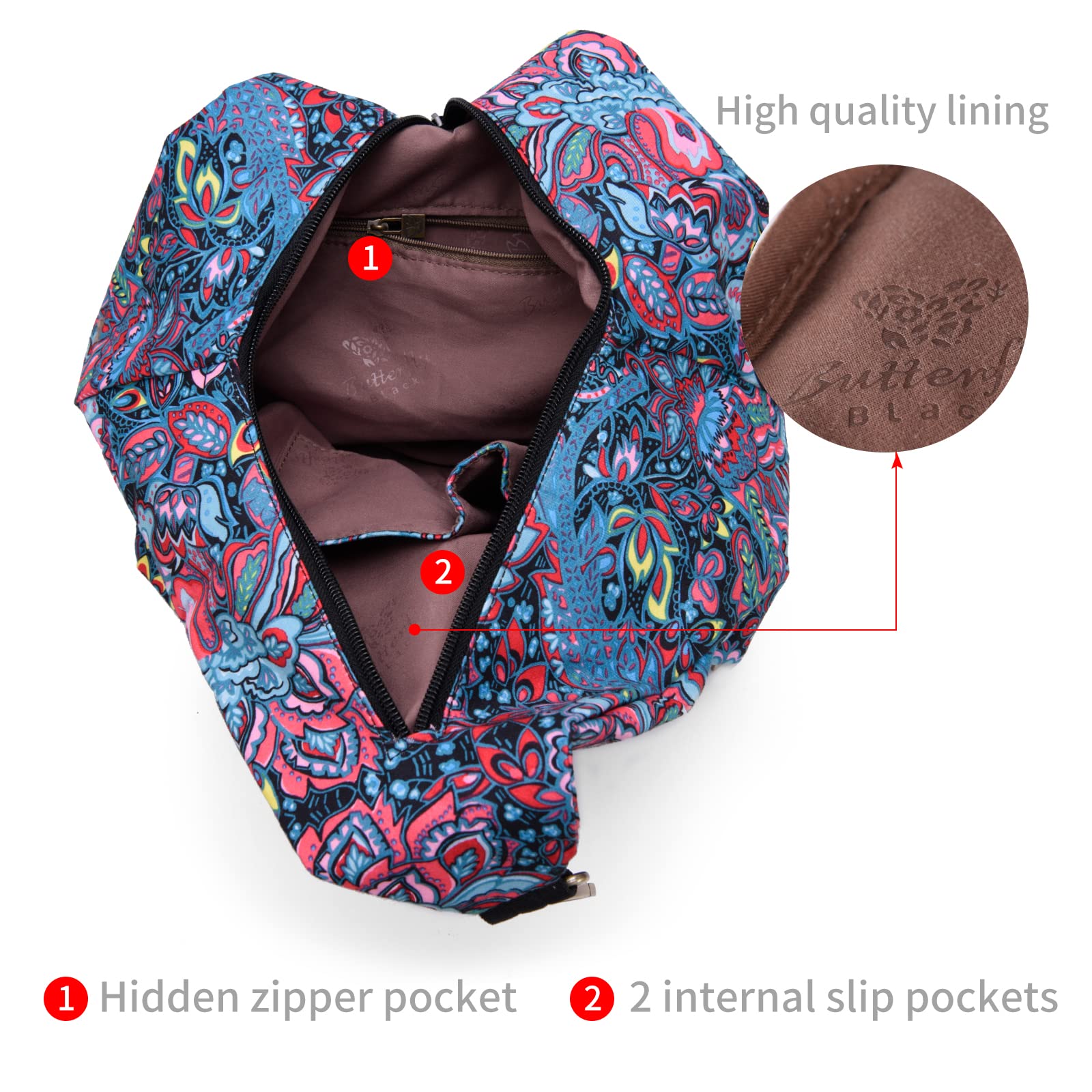 Black Butterfly Premium Women's Backpack - Bohemian Style Fashion Casual Daypack & Small Purse Backpack (03-Blue) | Perfect for Travel, Work, College & Everyday Use