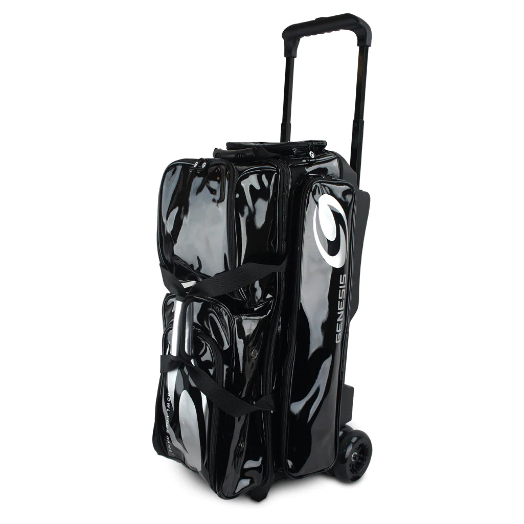 Genesis Dually 3 Ball Roller Bowling Bag - Black/Silver - Heavy Duty Bowling Bag for League & Tournament Players - Perfect for Travel & Storage
