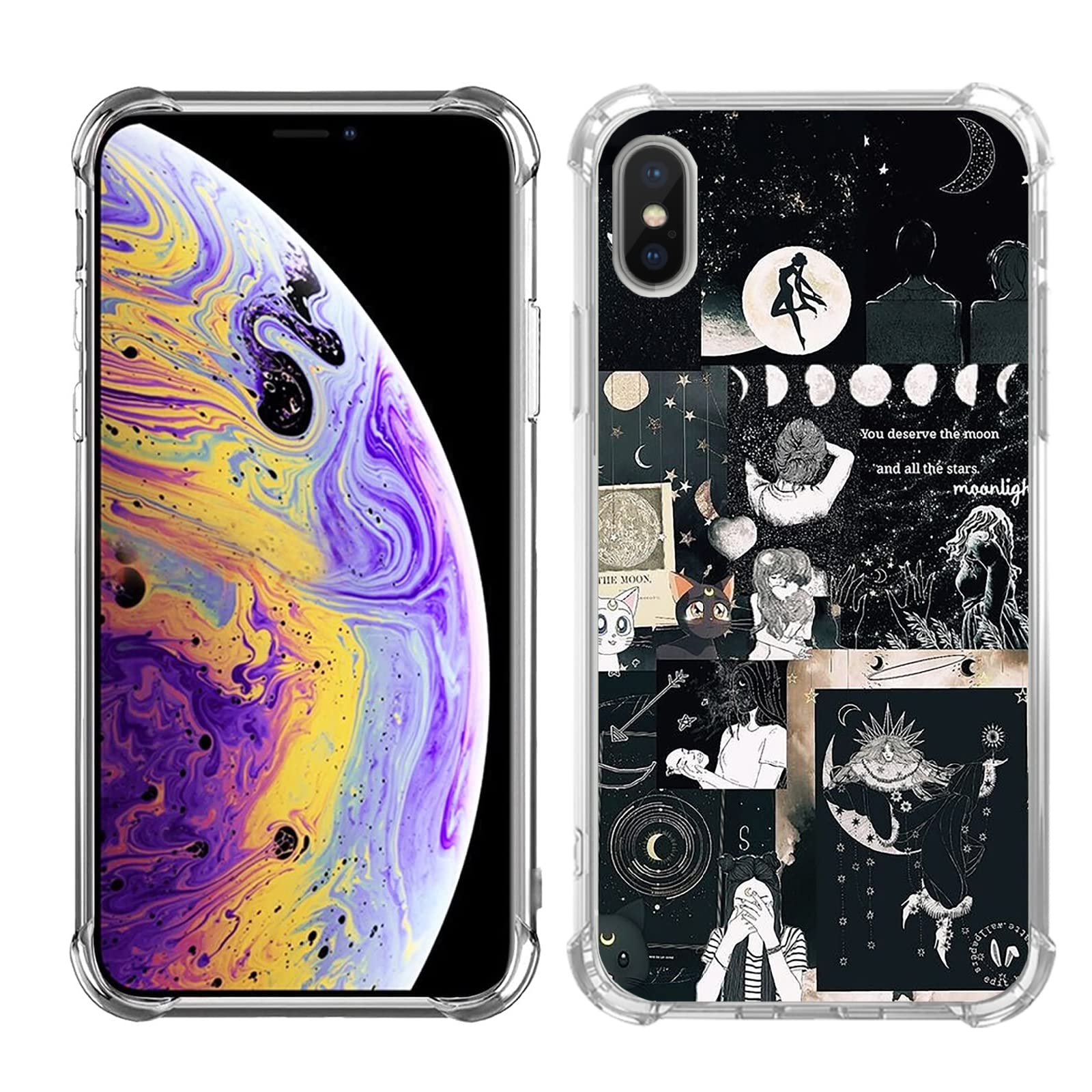 **Asreology Space Collage Phone Case for iPhone Xs/X - Cute Celestial Black TPU Bumper Cover with Trendy Design | Perfect for Everyday Protection & Stylish Outfits**