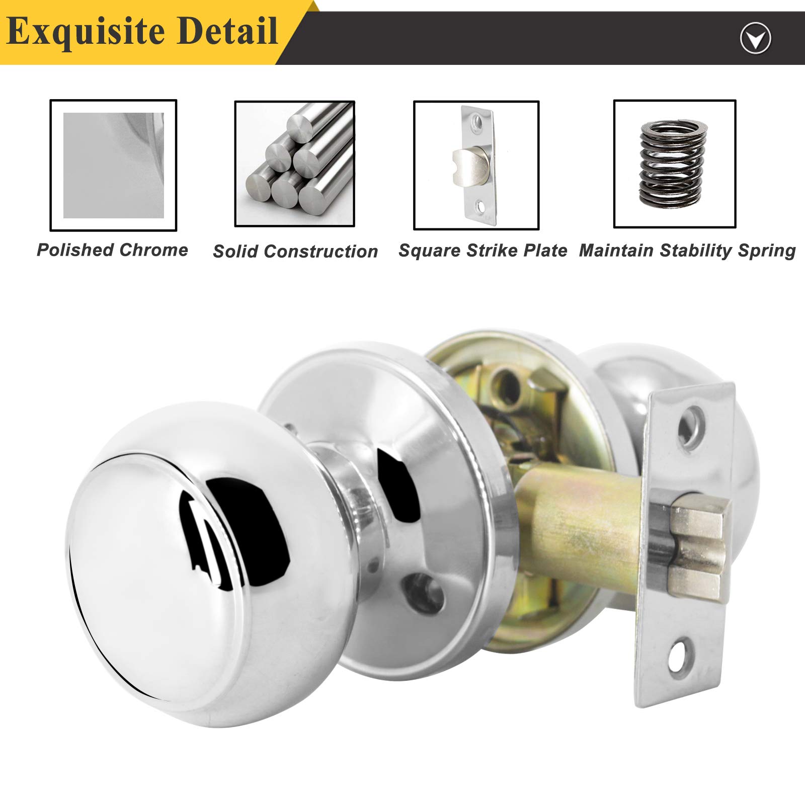 Polished Chrome Keyless Door Knob - Colonial Style for Closet & Hall