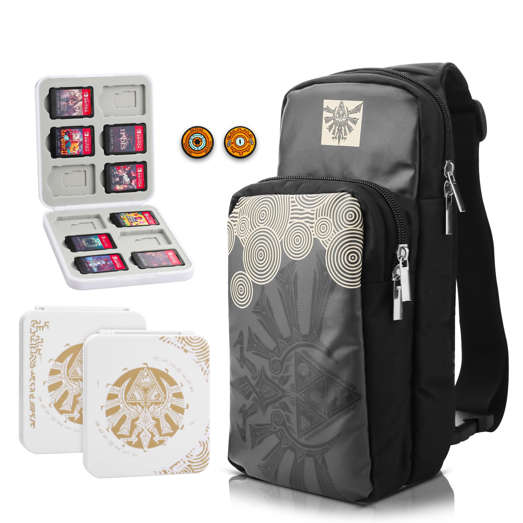 Premium GLDRAM Zelda Travel Carrying Bag for Nintendo Switch/Lite/OLED - Portable Crossbody Sling Backpack with 12 Game Card Slots, Retractable Shoulder Strap & 2 Thumb Caps - Perfect for Tears of the Kingdom Gaming & Travel Accessories (Ideal for Commuting, Gaming Events & Outdoor Adventures)