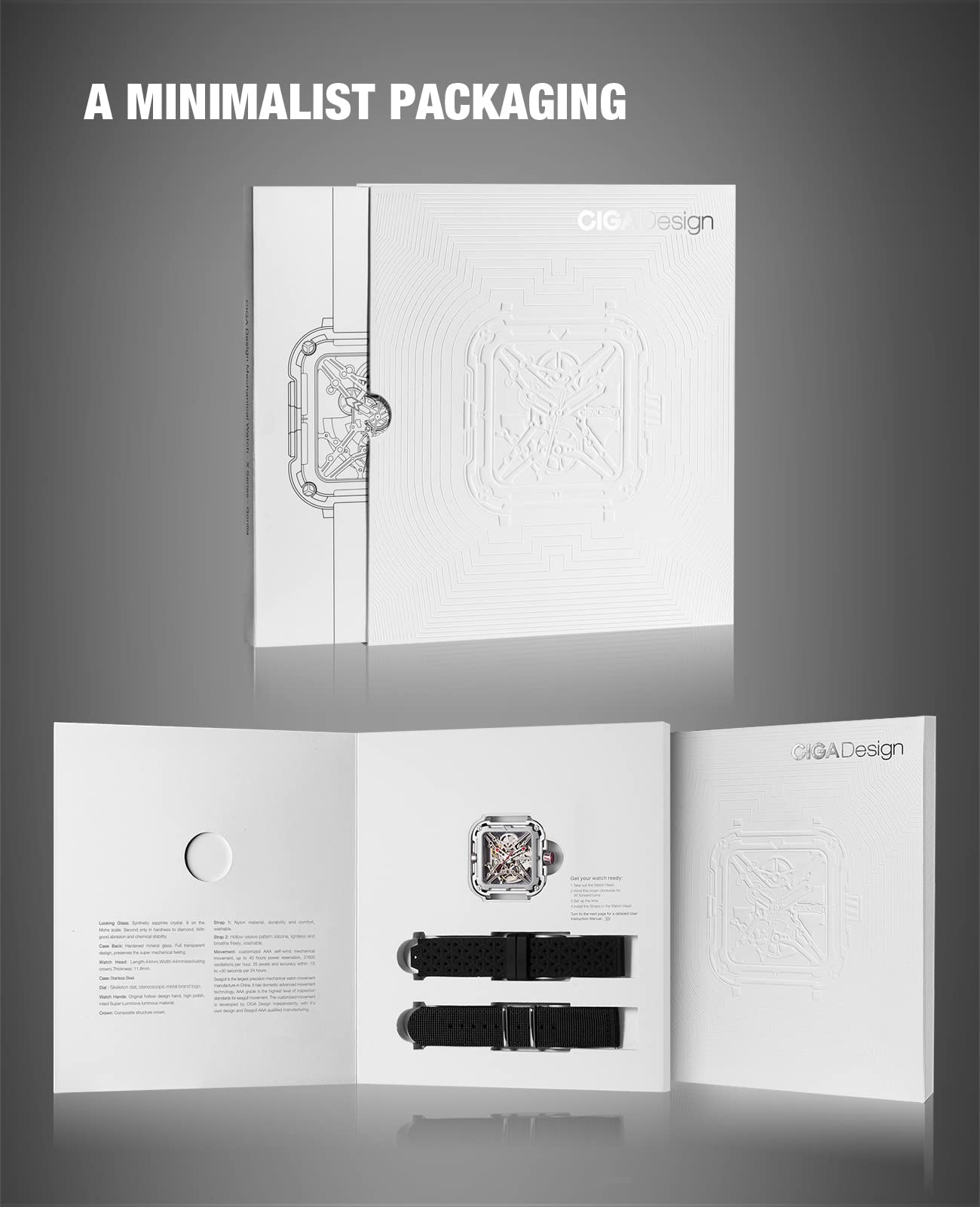 CIGA Design X Series Automatic Mechanical Watch - SUV Inspired Anti-Shock Design, Sapphire Crystal, Skeleton Dial with Silicone & Nylon Strap - Stylish Unisex Watch for Men & Women | Perfect for Outdoor Adventures, Business Meetings & Fashion Accessories