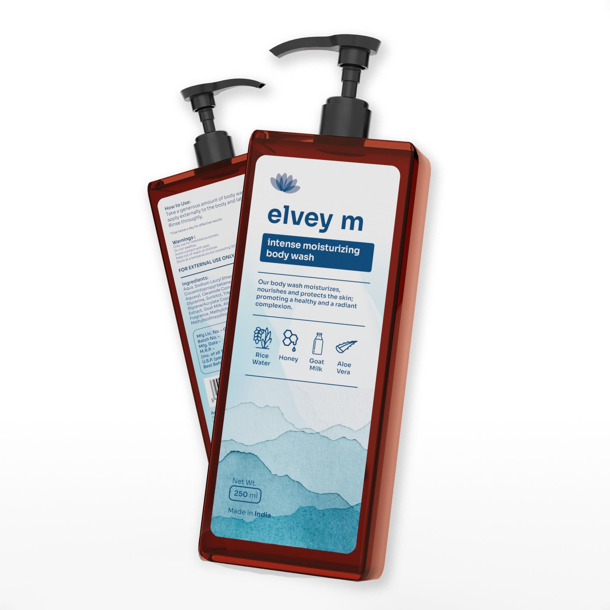 Elvey Essentials Intense Moisturizing Body Wash with Goat Milk, Honey, Rice Water & Aloe Vera - Sulfate & Paraben Free for Nourished, Soft Skin (250ml) | Hydrating Shower Gel for Dry, Sensitive Skin - Perfect for Daily Use & Spa Days
