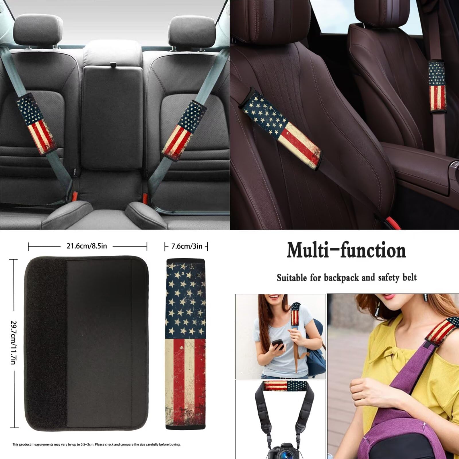 Xoenoiee 11-Piece Patriotic Car Seat Covers Set - Universal Fit with Steering Wheel Cover, Seat Belt Pads & American Flag Design - Perfect for 4th of July, Memorial Day & Independence Day Decorations