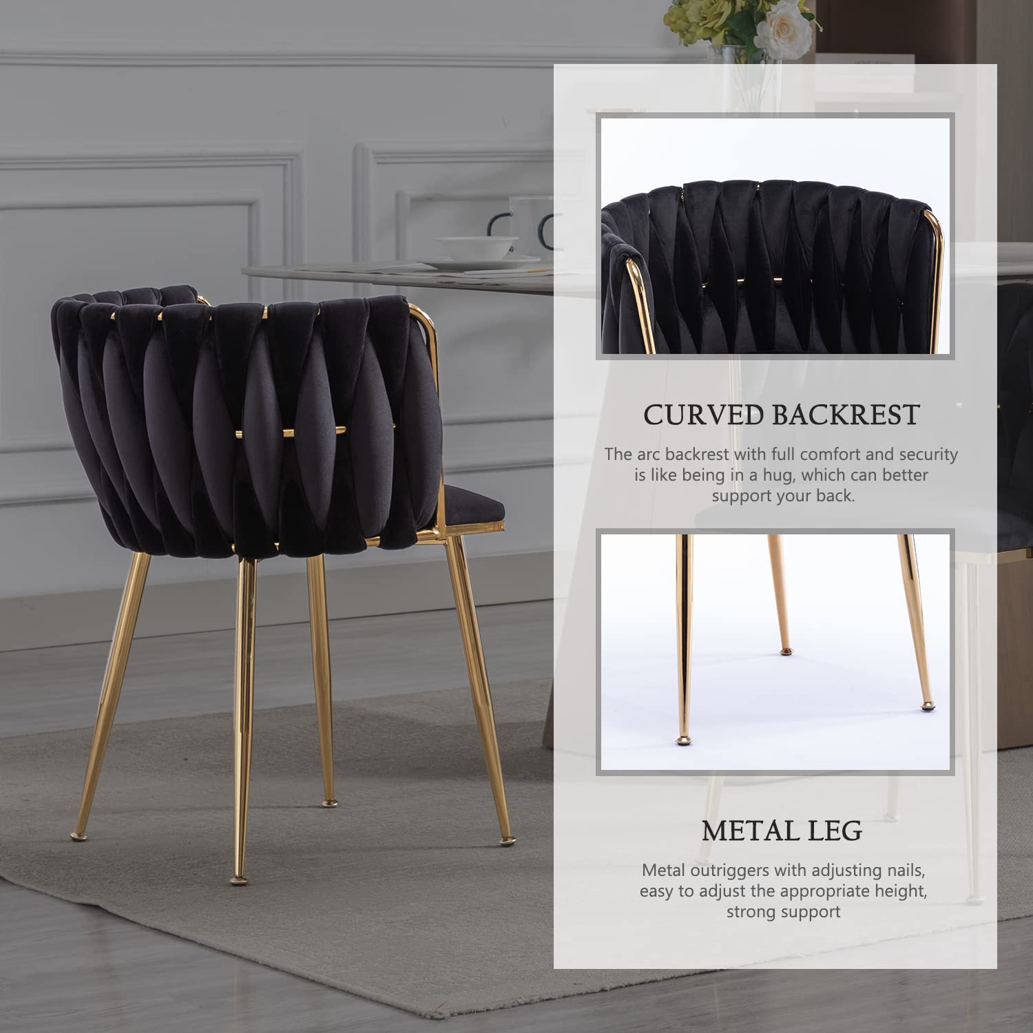 Premium Velvet Dining Chairs Set of 4 - Modern Tufted Upholstered Chairs with Gold Metal Legs for Kitchen, Dining Room & Living Room - Elegant Home Decor for Dinner Parties & Family Gatherings (Black)