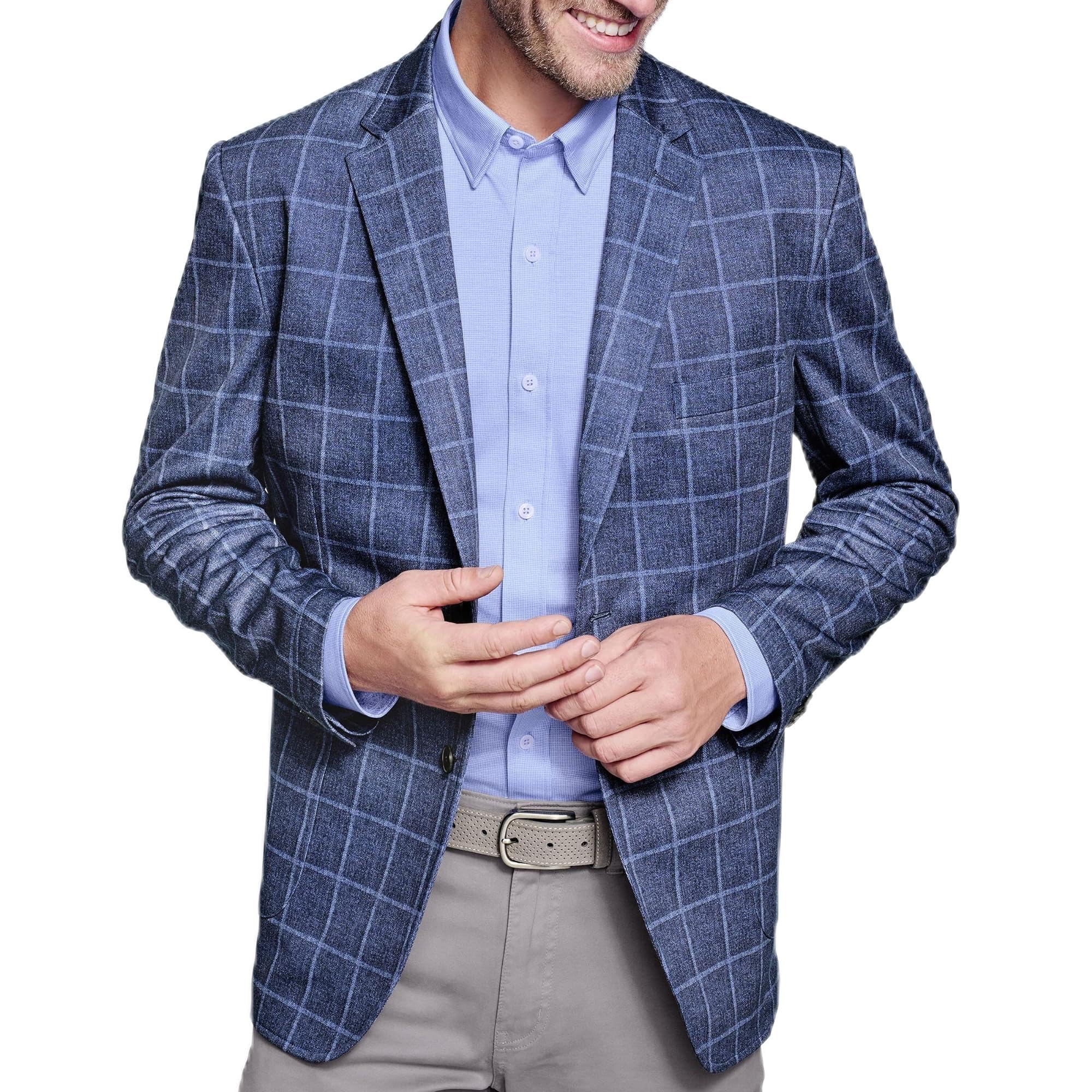 Johnston & Murphy XC Flex Unlined Plaid Knit Blazer for Men | Lightweight Stretch Comfort Jacket | Business Casual & Office Wear | Perfect for Work, Weddings & Special Occasions