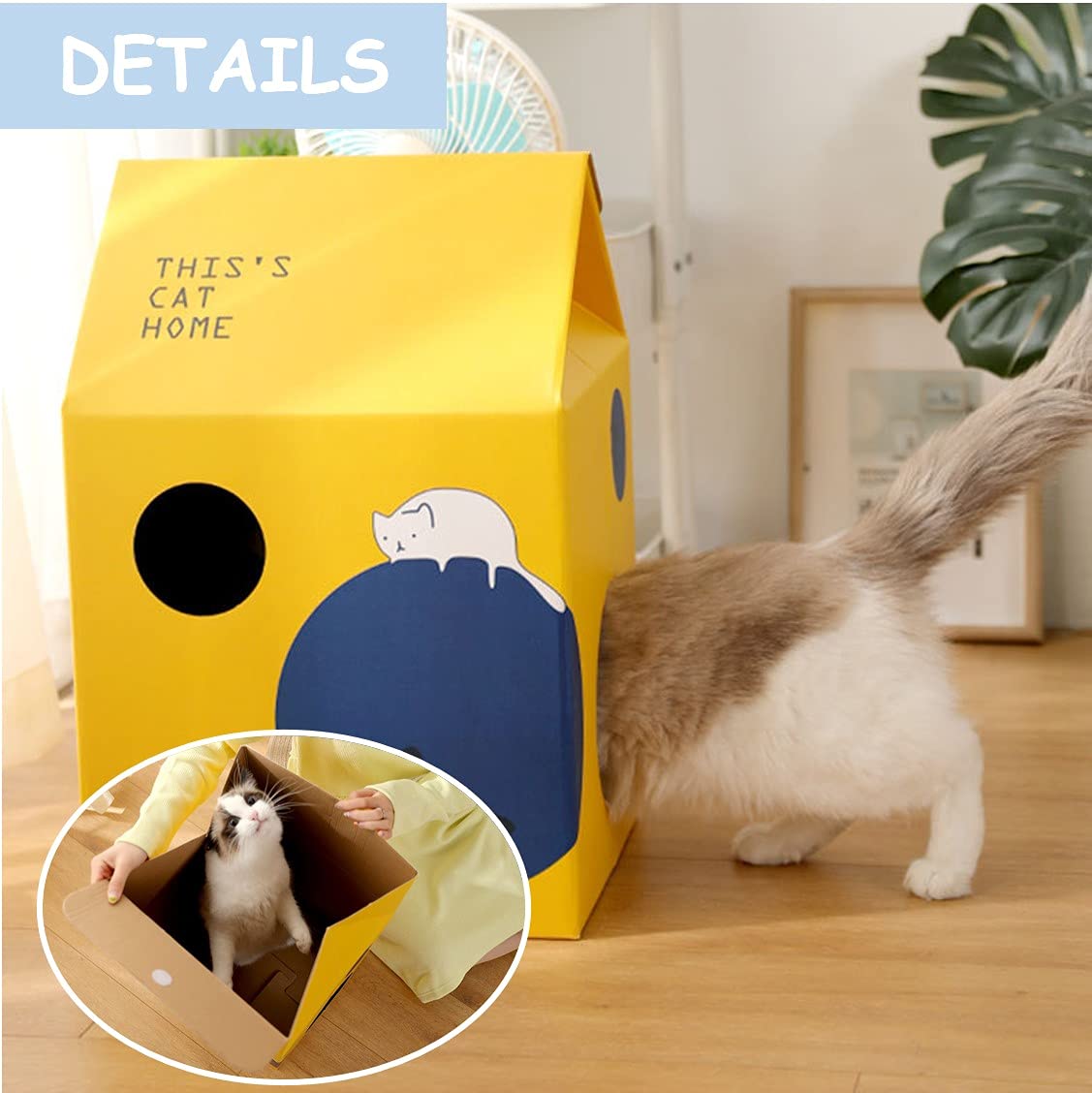 Milk Carton Shaped Cat House with Cardboard Scratcher Pad - Interactive Cat Bed & Playhouse with Observation Window for Cats and Rabbits - Perfect for Indoor Play, Scratching, and Cozy Napping