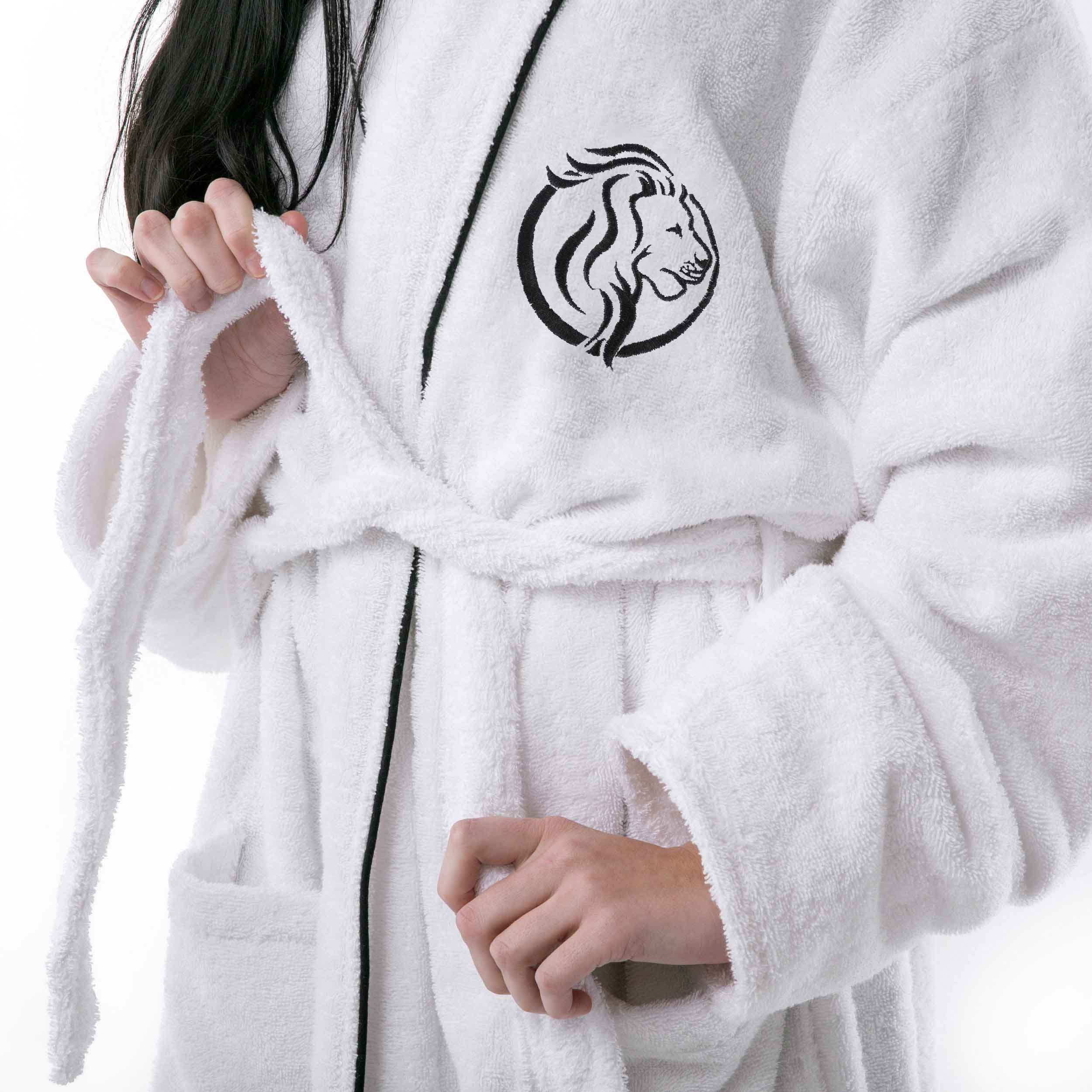Premium Cotton Unisex Bathrobe for Adults - Soft, Fluffy & Highly Absorbent - White Embroidered Spa Robe for Relaxation, Hotels & Home Comfort
