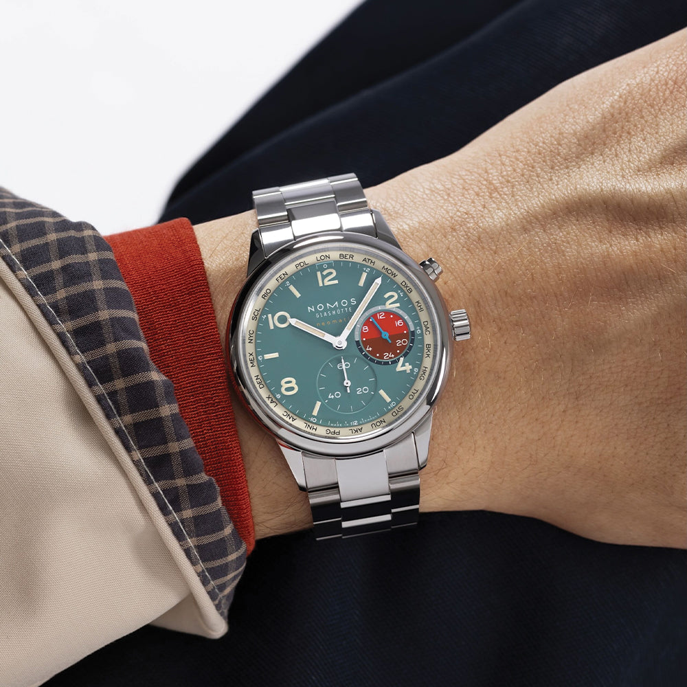 NOMOS Club Sport Neomatik Worldtimer Limited Edition 40mm Watch with Glacier Blue Dial & Stainless Steel Bracelet - Perfect for Travelers & Luxury Watch Collectors