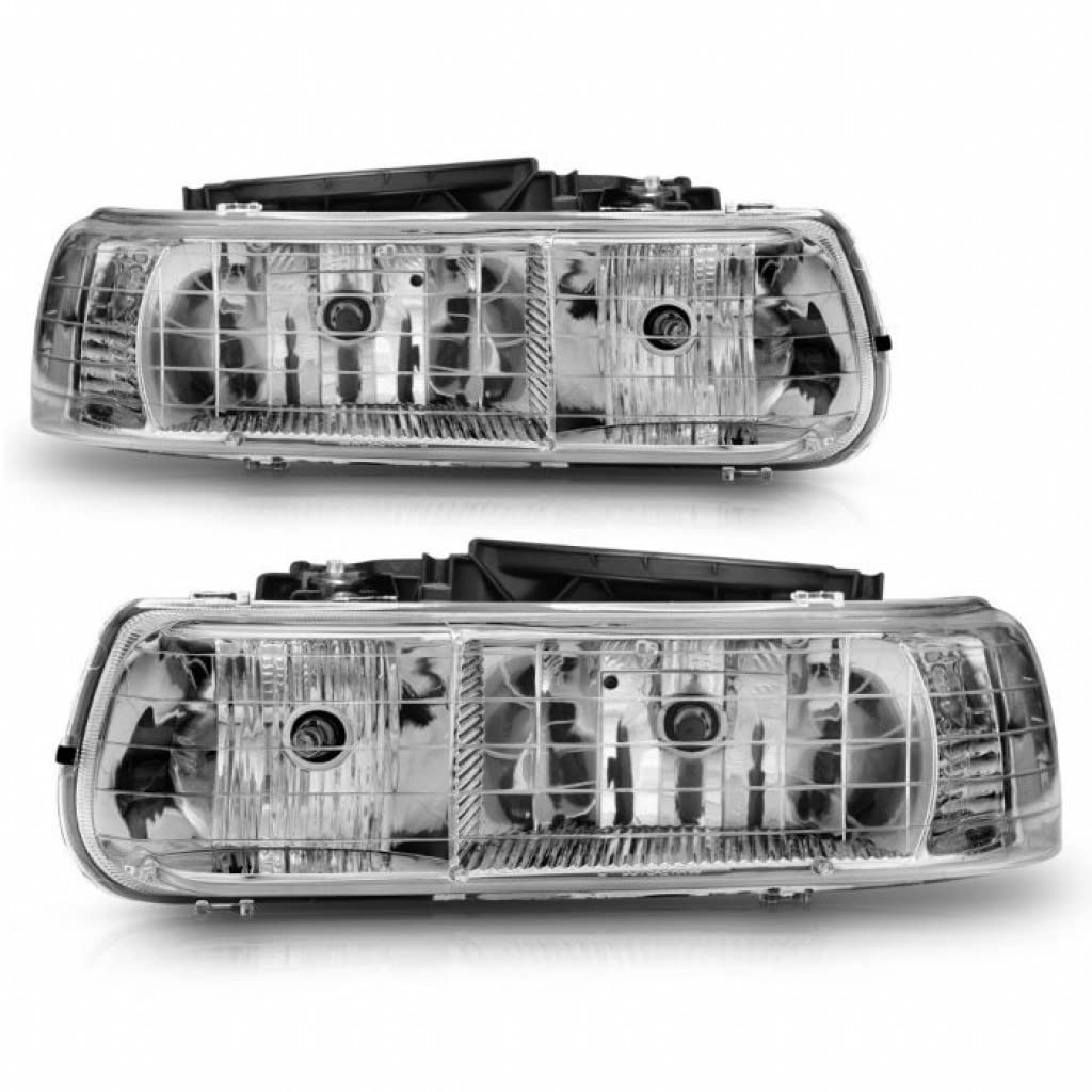 ANZO Crystal Chrome Headlights for Chevy Silverado 1500/2500 (1999-2002) - Replacement Headlamps with Clear Lens | Perfect for Night Driving & Off-Road Adventures
