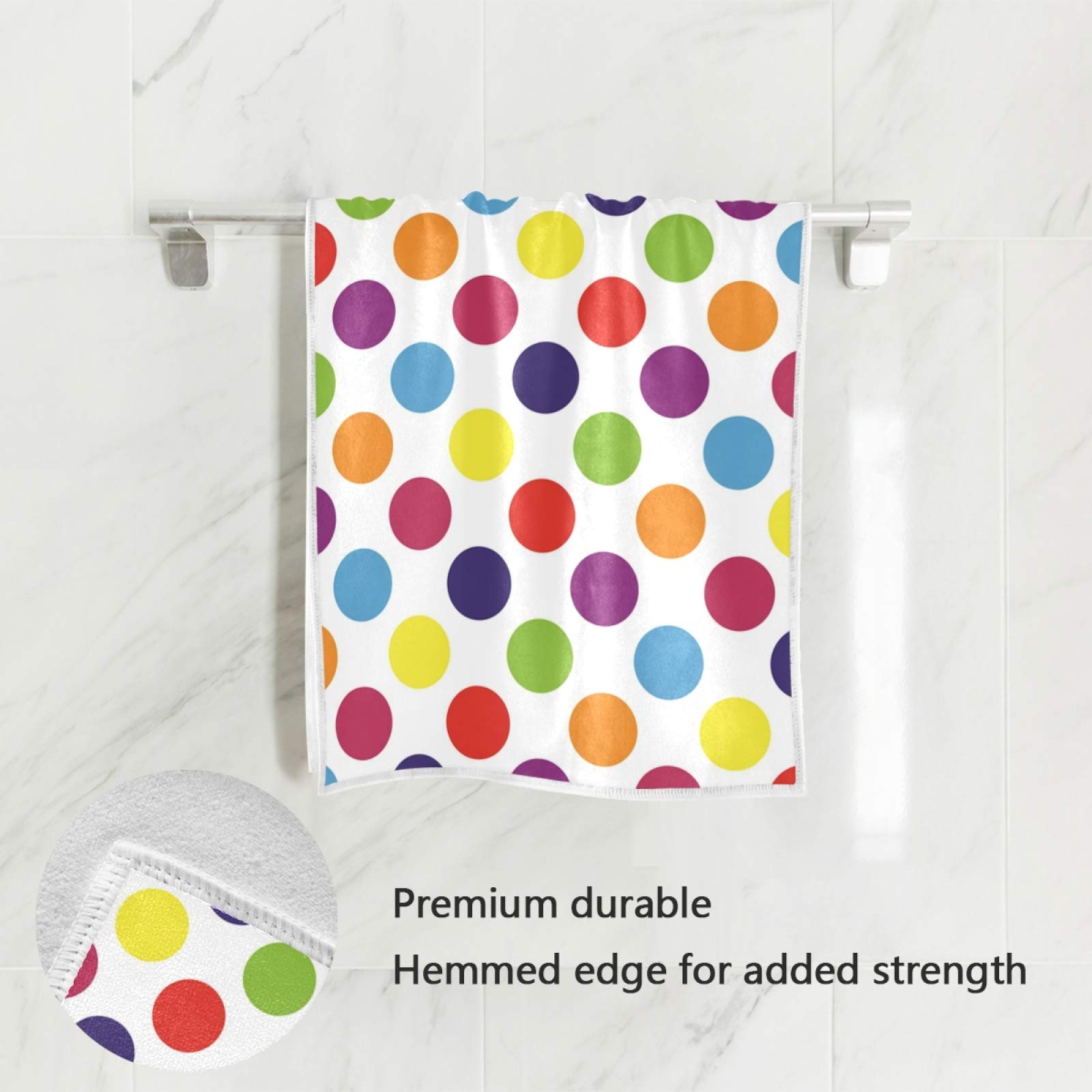 ALAZA Soft Polka Dot Bath Towel Set - 15x30 Inch White with Colorful Dots, Hotel & Spa Quality Cotton Towels for Bathroom, Gym, and Beach Use
