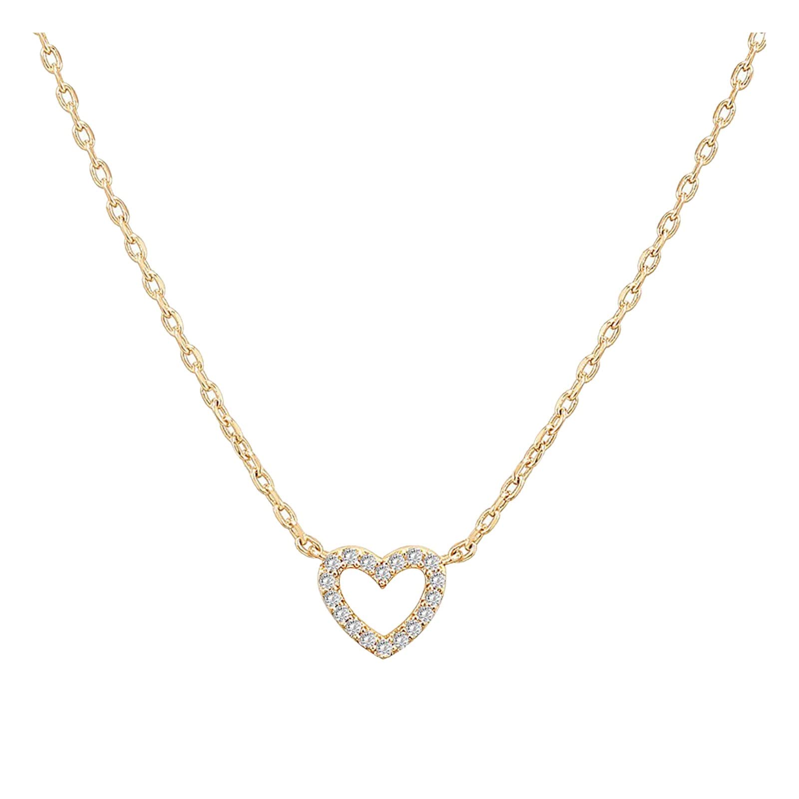 Heart Zircon Pendant Necklace for Women - Gold Crystal Jewelry for Date & Party