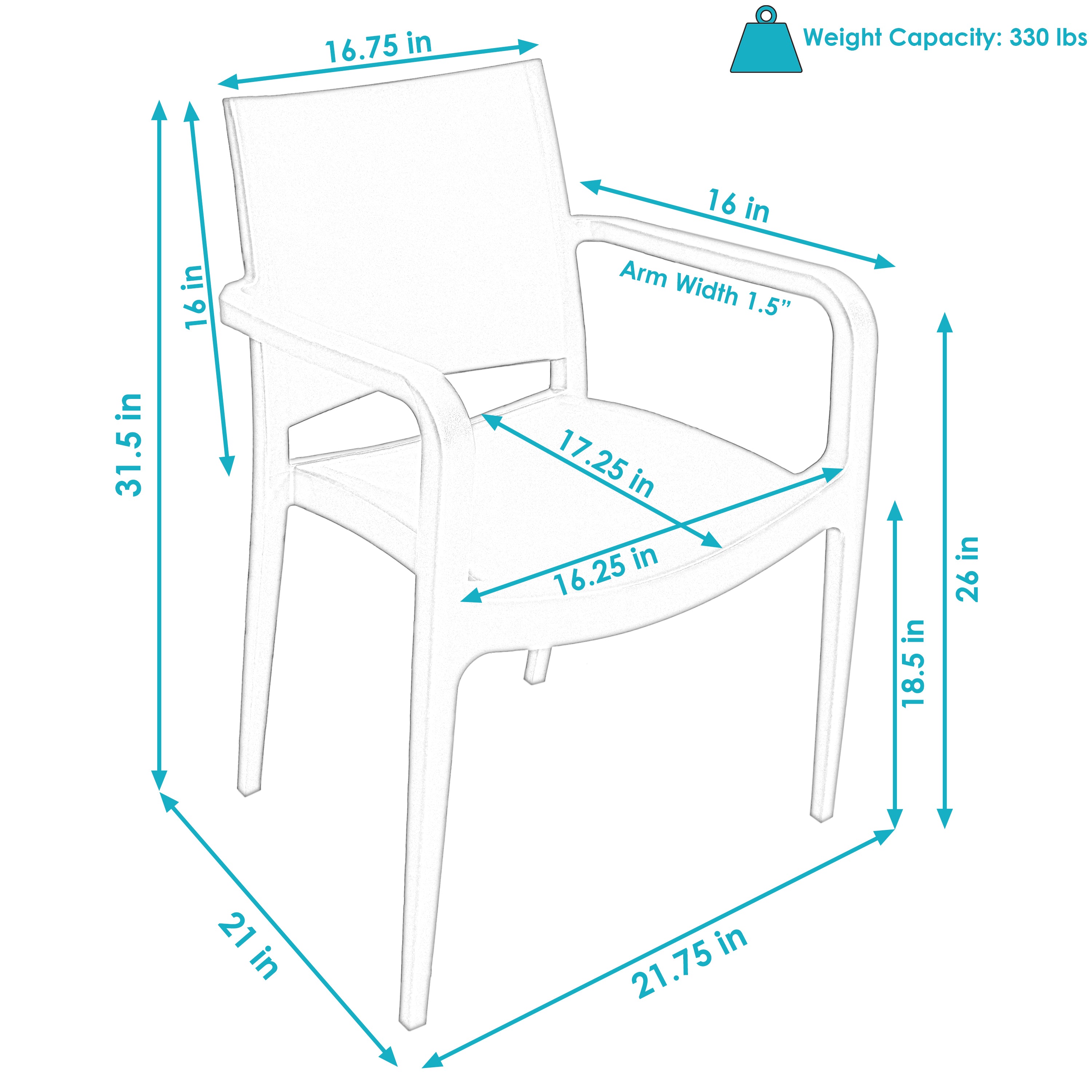 Sunnydaze Landon Outdoor Plastic Dining Armchair - Weather-Resistant Patio Chair for Backyard, Poolside & Garden Dining - Set of 2