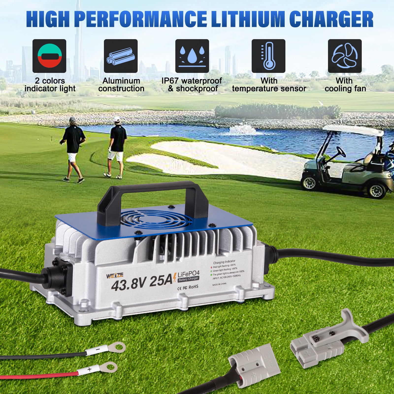 WEIZE 36V 105AH Bluetooth LiFePO4 Lithium Battery with Built-in 200A BMS | Low Temperature Protection & 400A/35S Peak Discharge | Deep Cycle Battery for Golf Carts, Trolling Motors, Solar Systems, RVs & Off-Grid Applications | Perfect for Marine, Camping & Emergency Power Backup