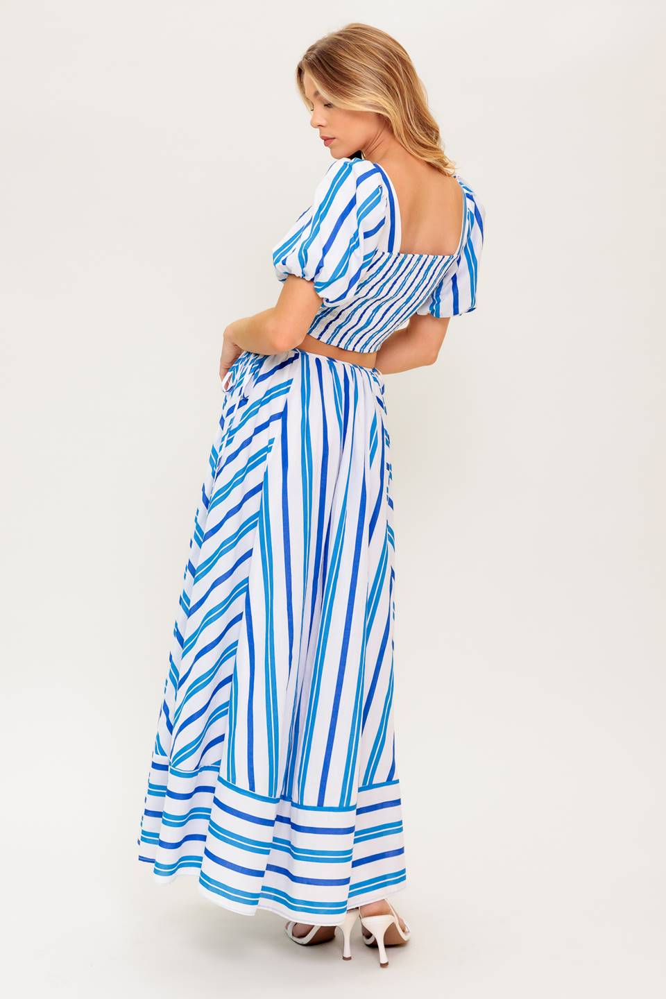 Trendy Boardwalk Breeze Puff Sleeve Crop Top & Skirt Set - Women's Summer Outfit for Beach, Vacation & Casual Wear
