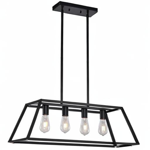 XILICON Modern 4-Light Black Linear Pendant Light - Farmhouse Kitchen Island Chandelier for Dining Room, Hanging Cage Lighting Fixture | Perfect for Farmhouse, Industrial & Contemporary Home Decor
