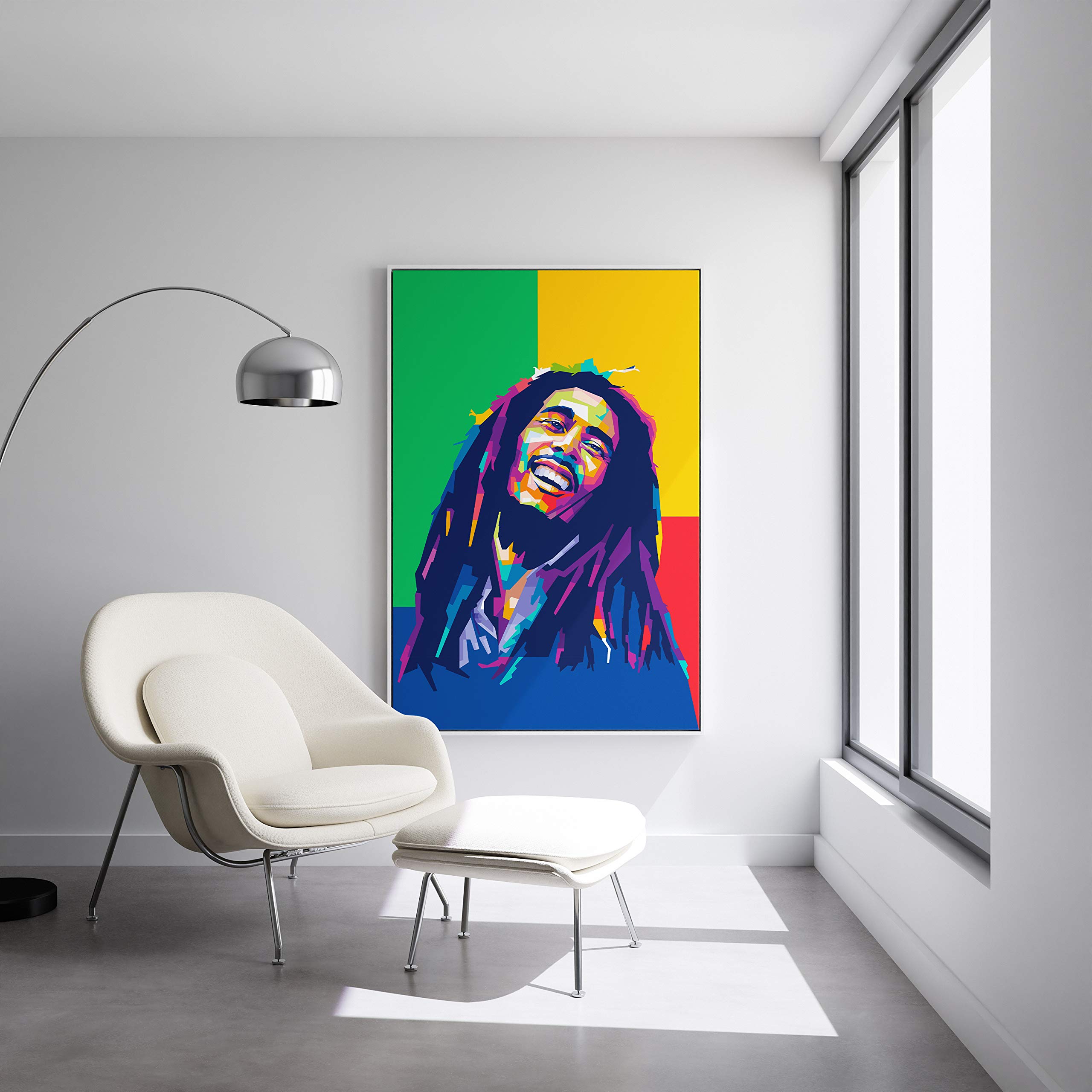 Bob Marley Laughing Ready to Hang Framed Pop Art - Large 16x24 Inch Canvas Wall Decor with Stretcher Bars - Perfect for Living Room, Bedroom & Music Studio Decor